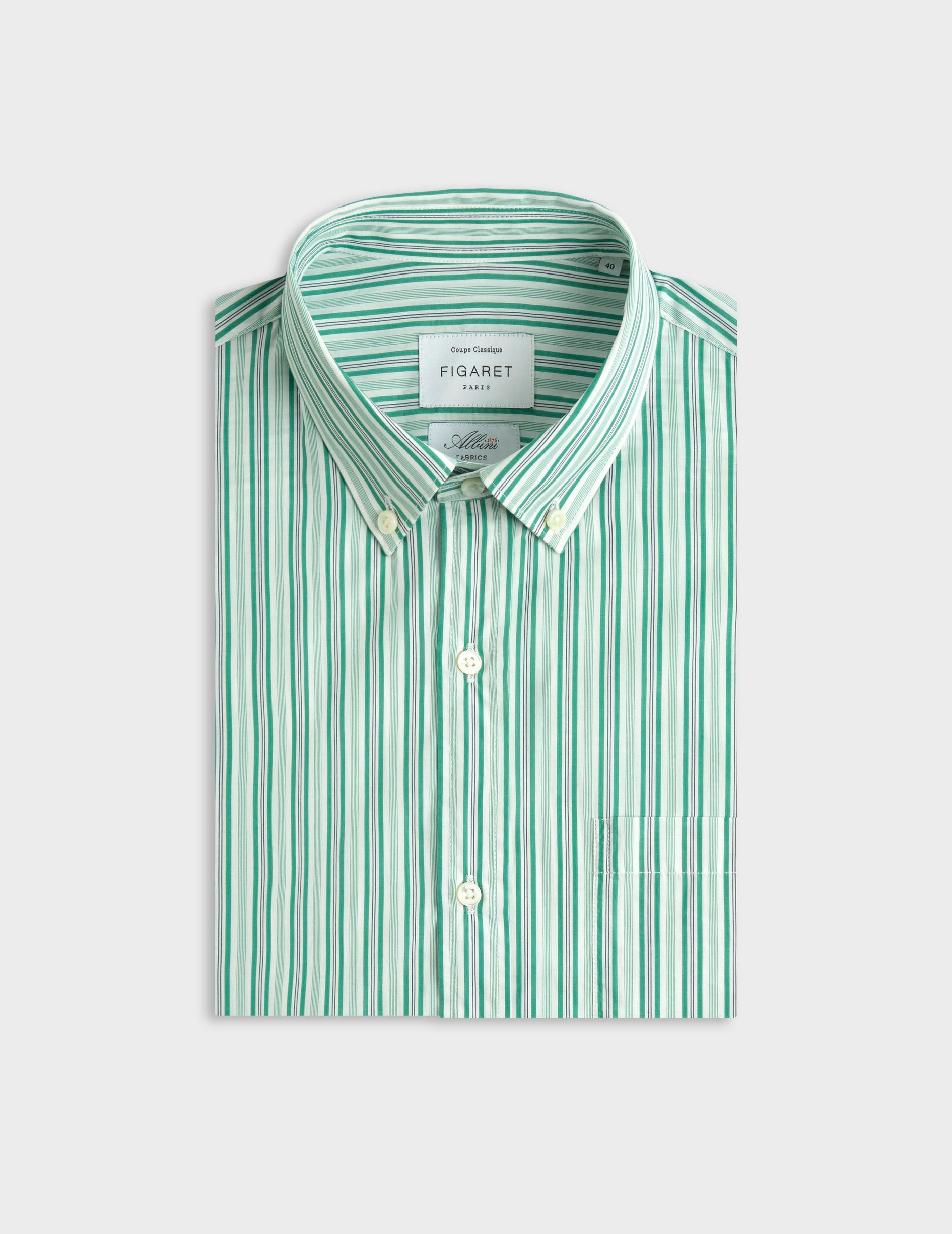 Chemise classique rayée verte - Popeline - Col Américain