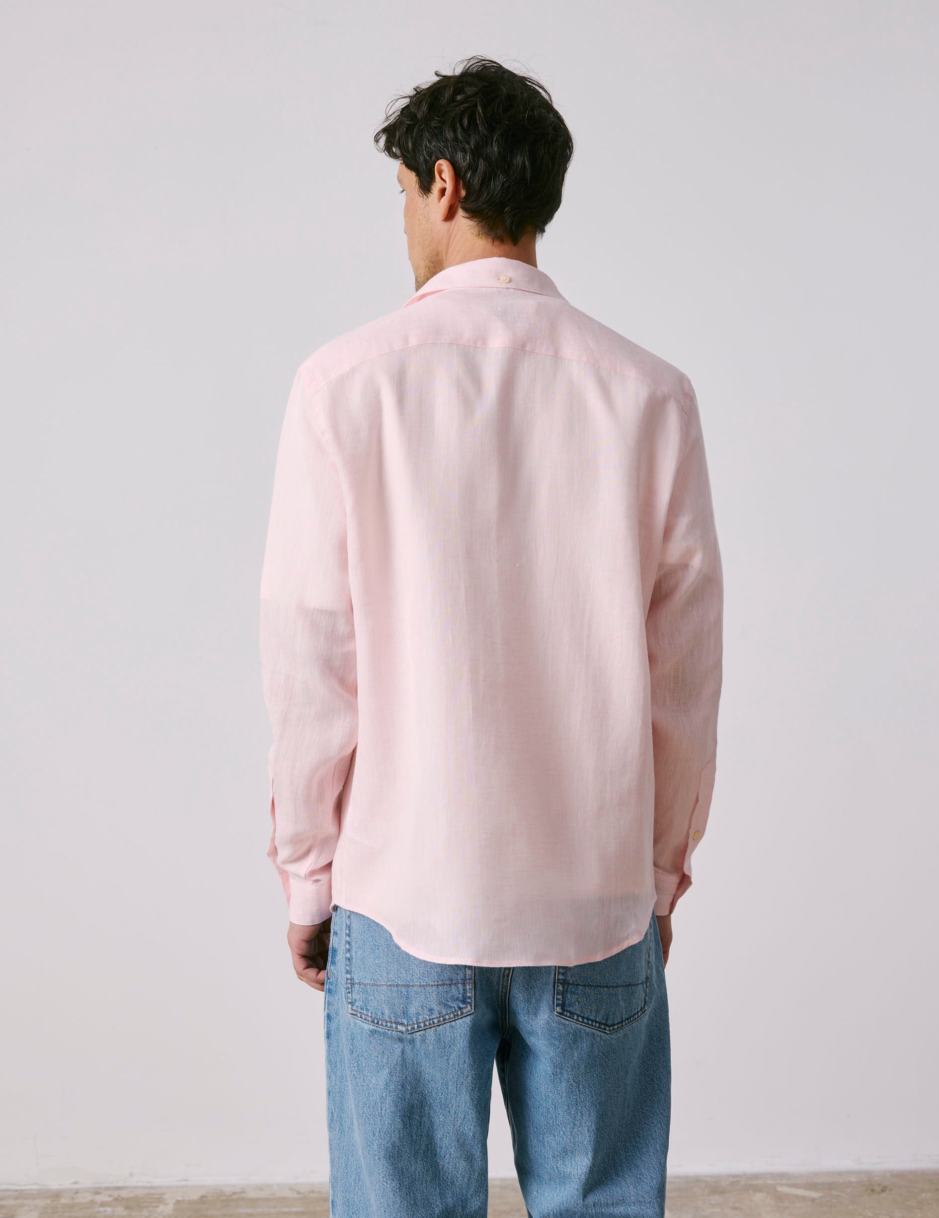 Light pink linen Aristote shirt - Lin - Italien Collar