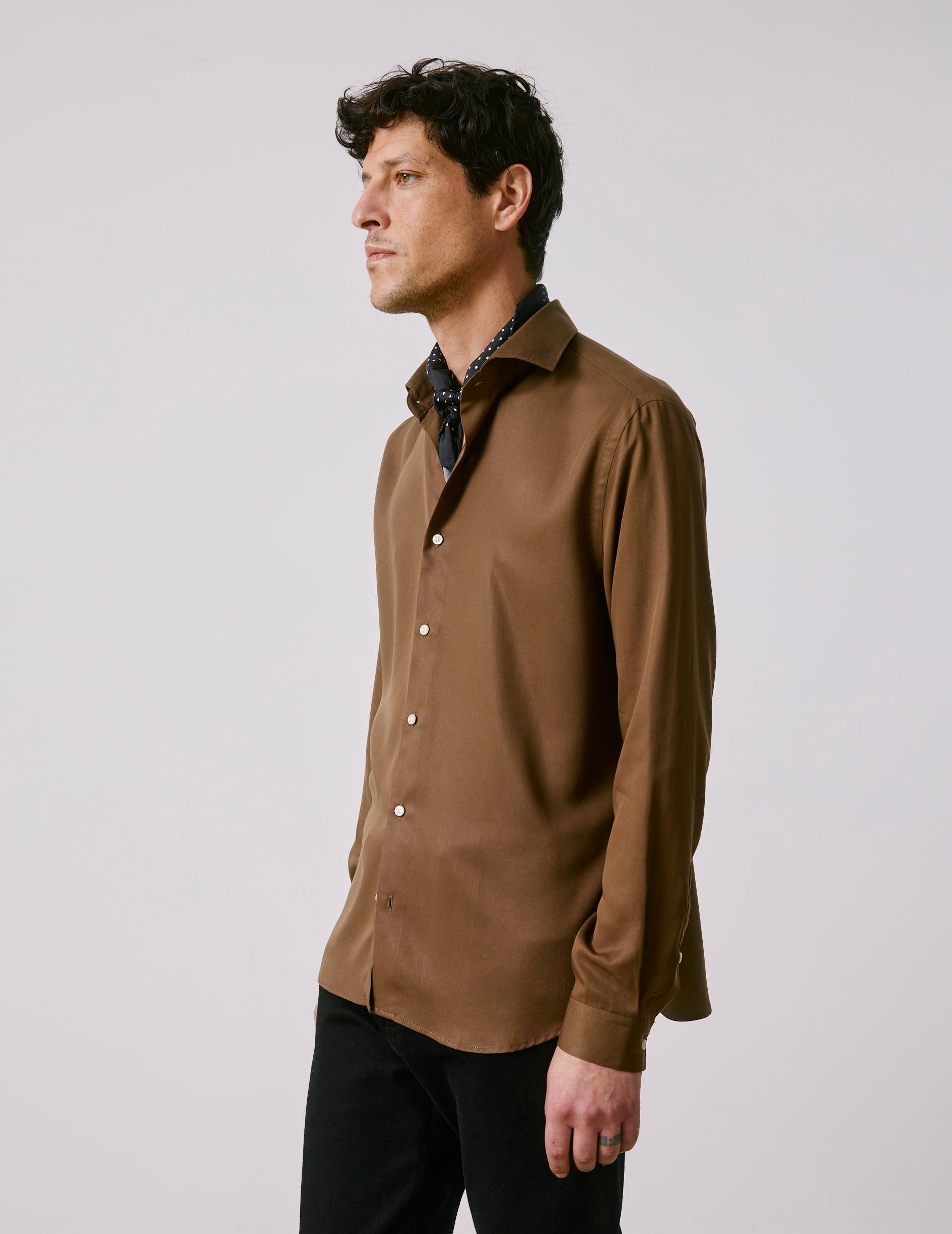 Brown Aristote shirt - Twill - Italien Collar