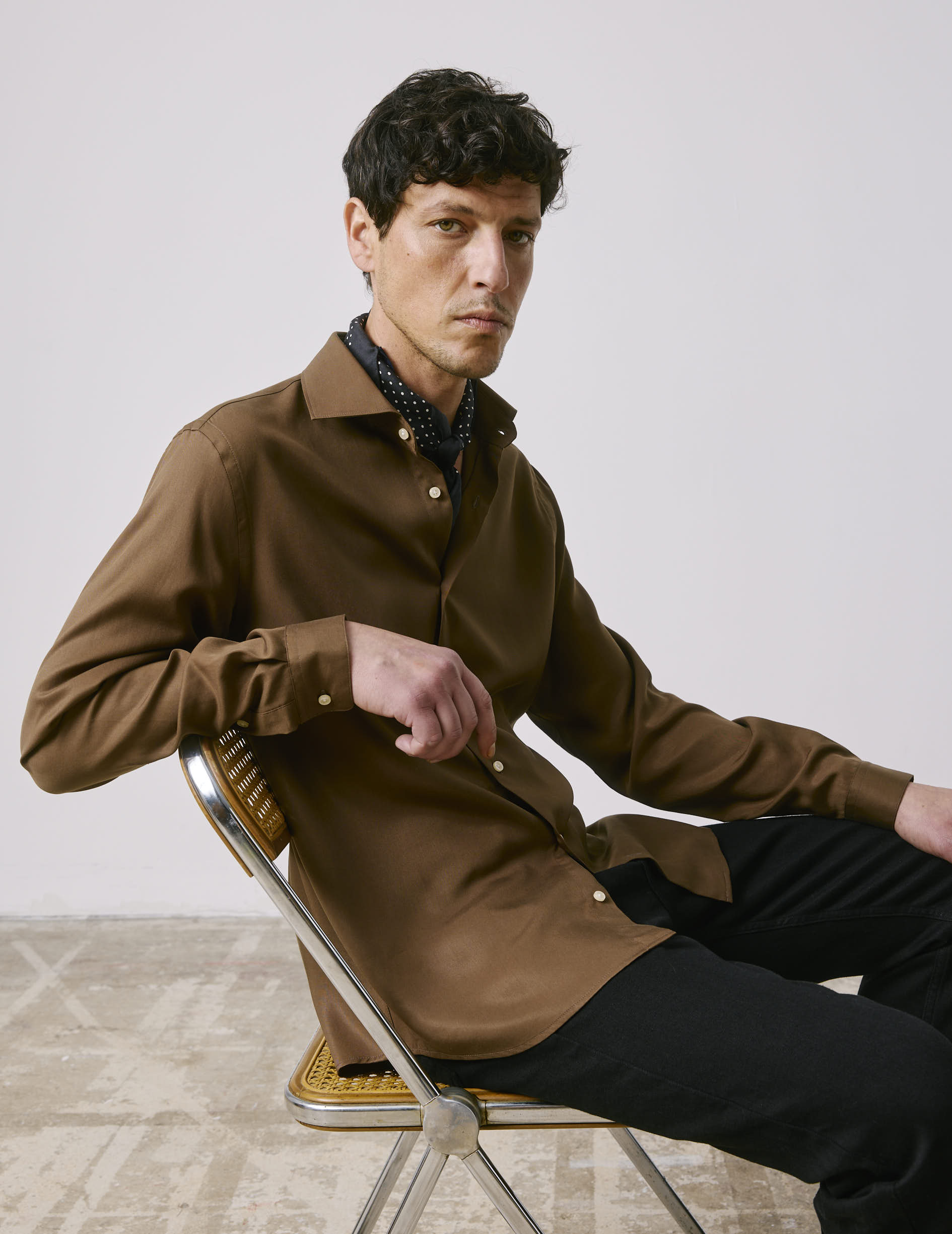 Brown Aristote shirt - Twill - Italien Collar