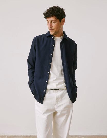 Chemise Aristote en laine vierge bleu marine