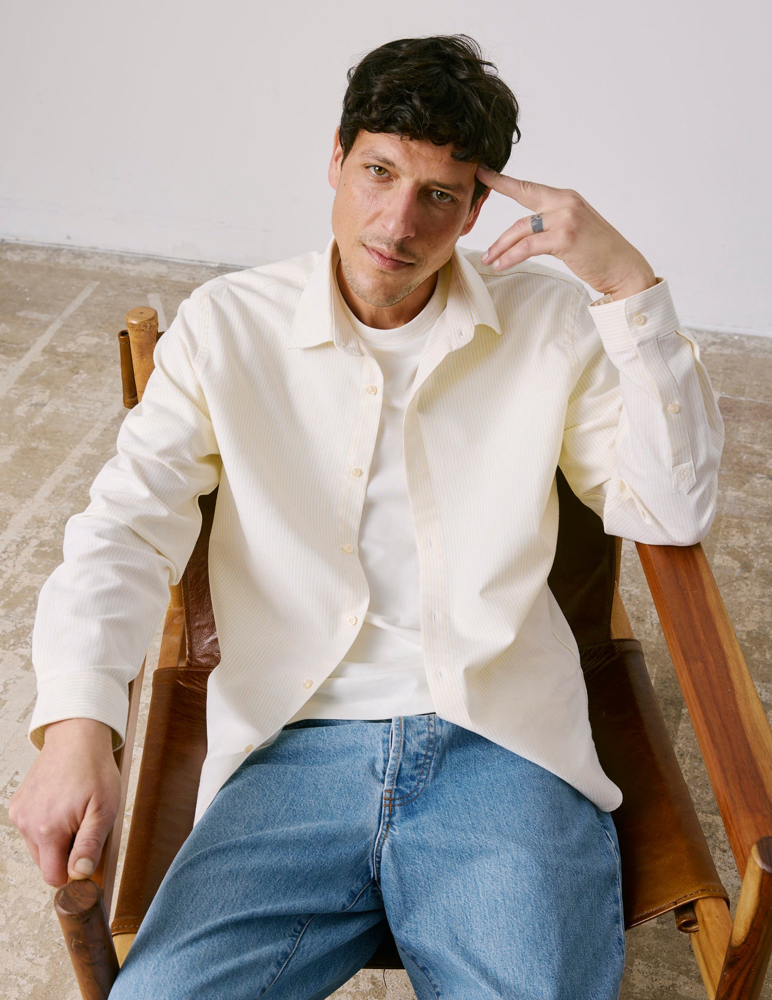 Chemise Auguste rayée jaune - Oxford - Col Français