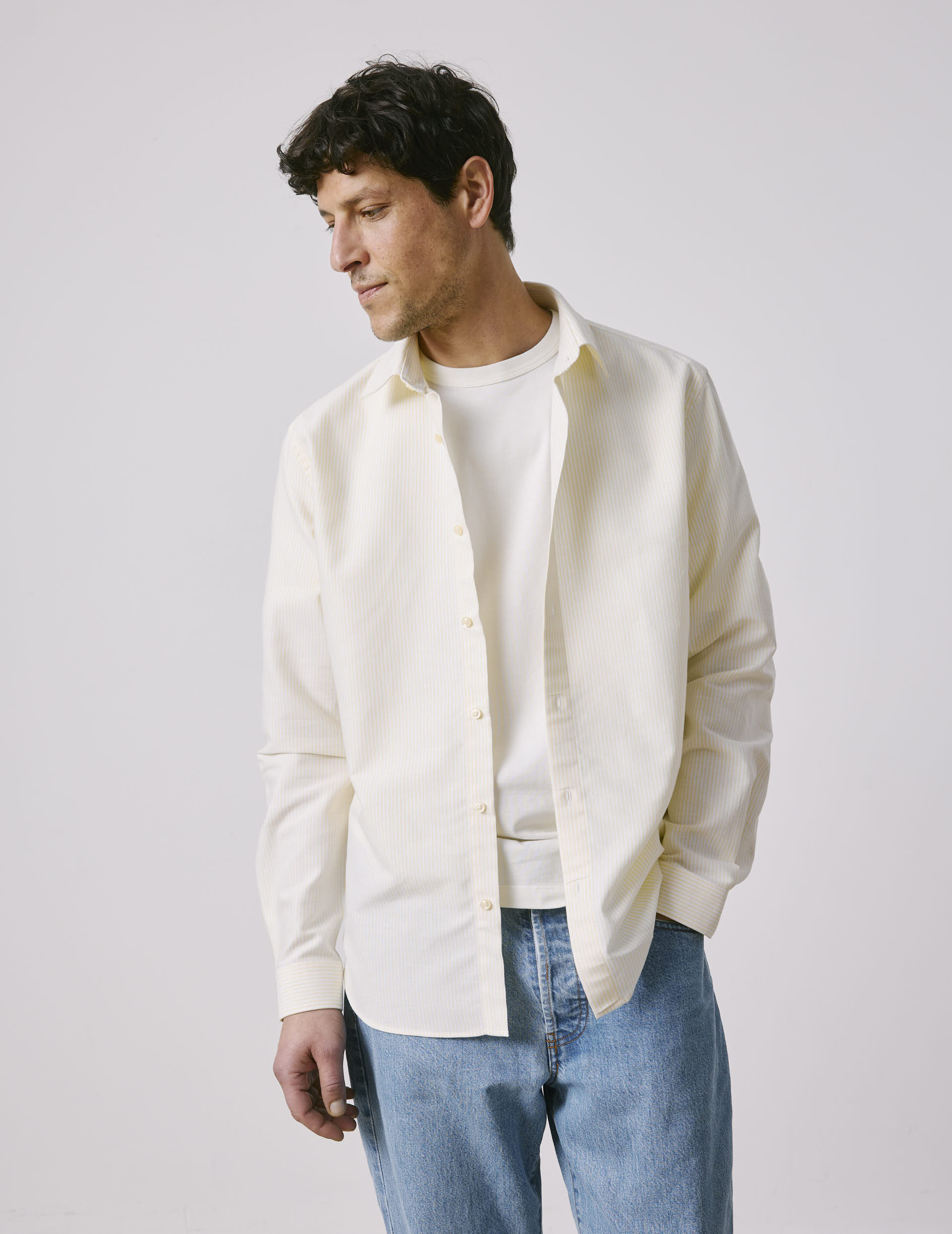 Chemise Auguste rayée jaune - Oxford - Col Français