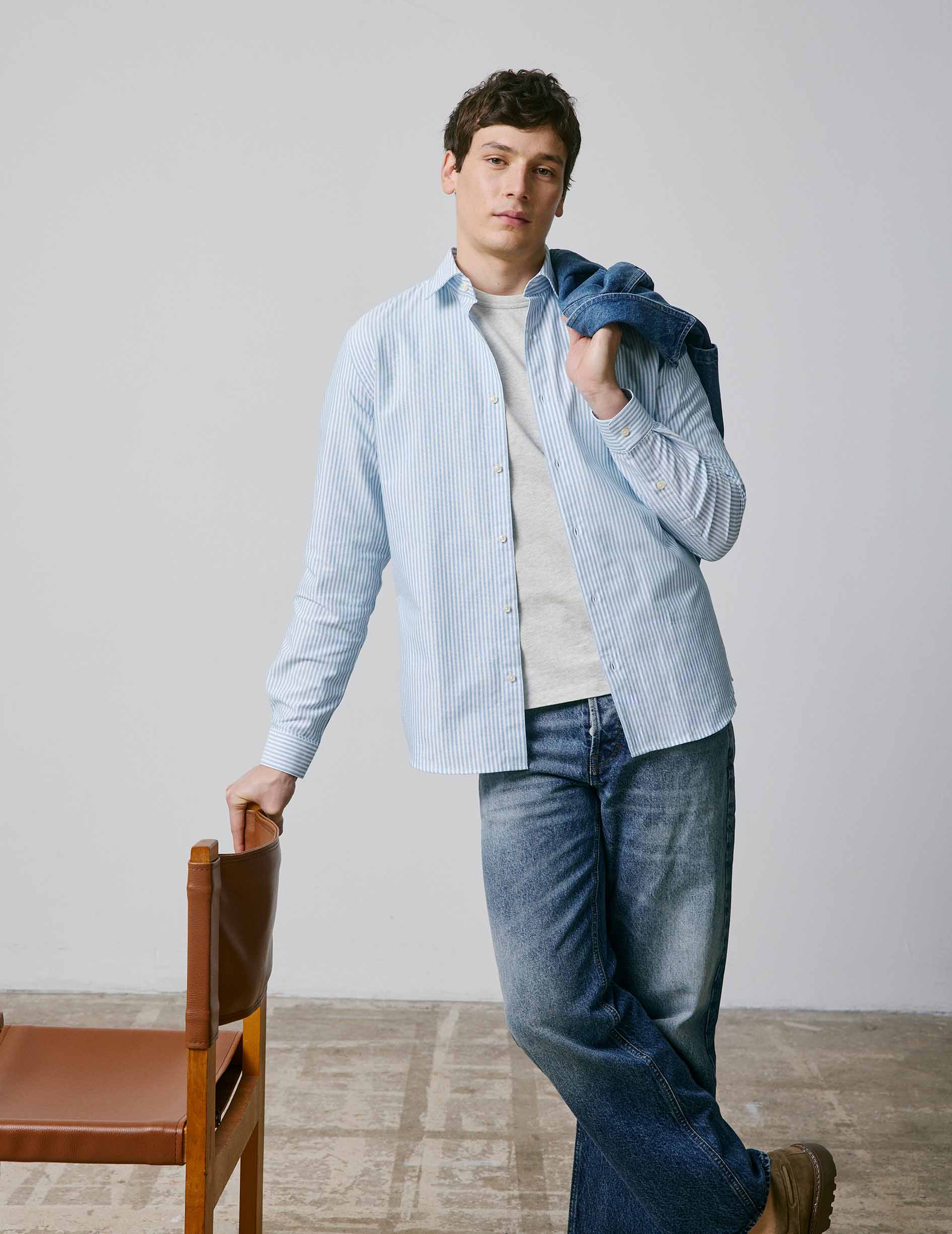 Striped blue Auguste shirt - Oxford - Français Collar