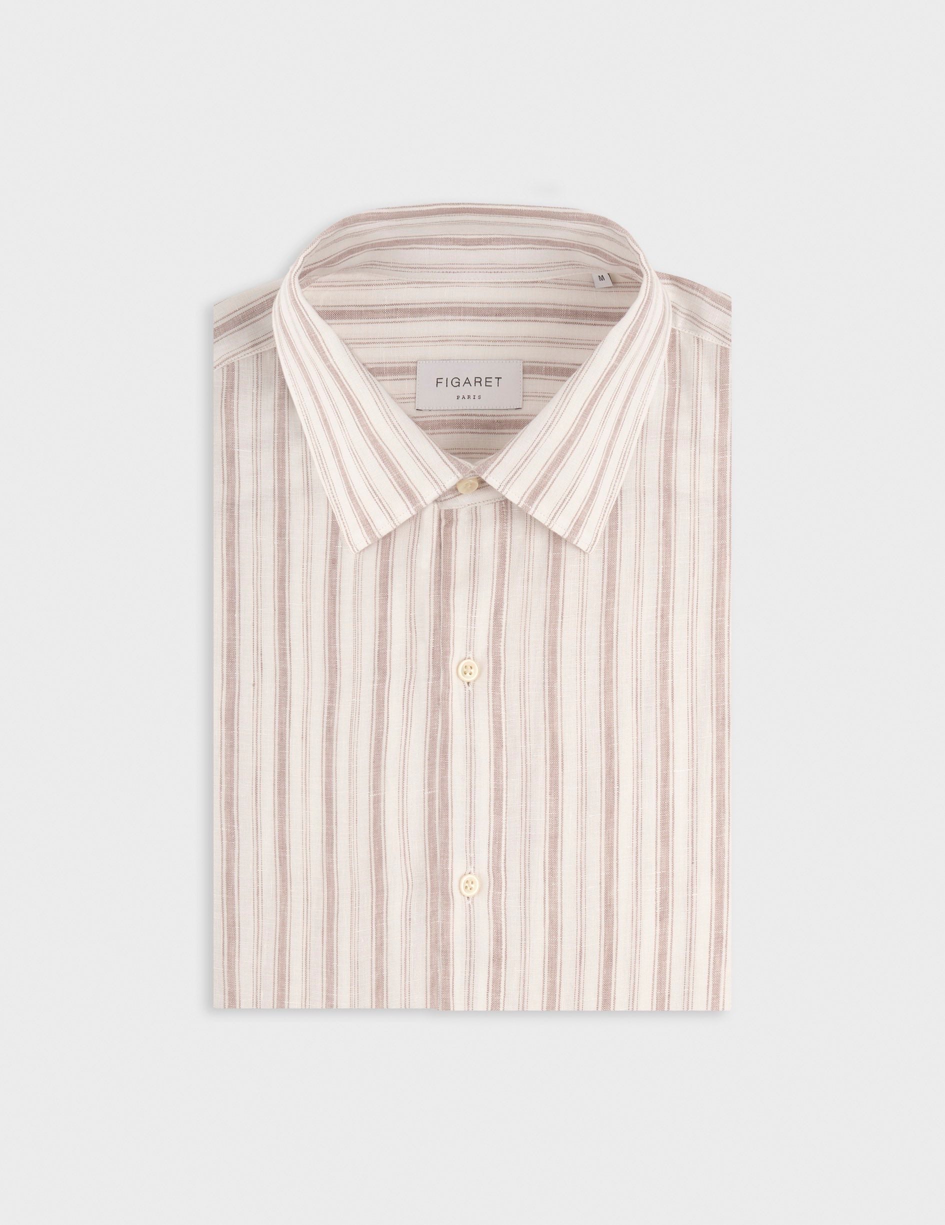 Chemise Auguste en lin rayé beige - Lin - Col Français