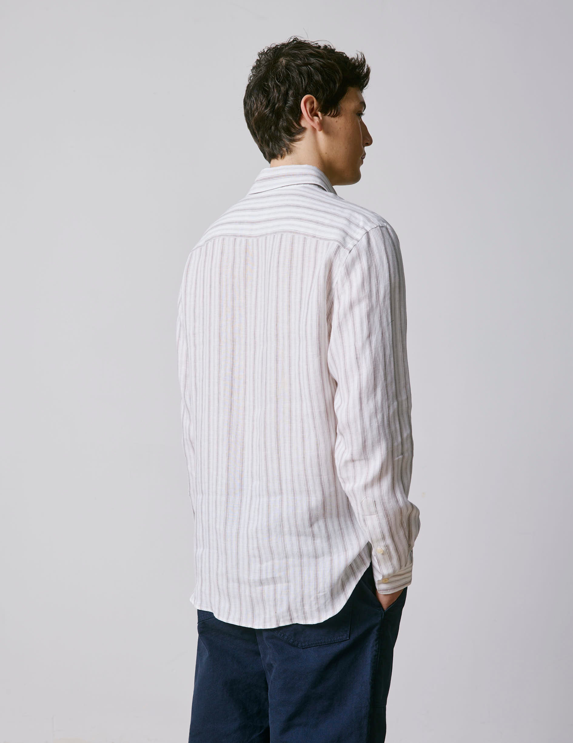 Chemise Auguste en lin rayé beige - Lin - Col Français
