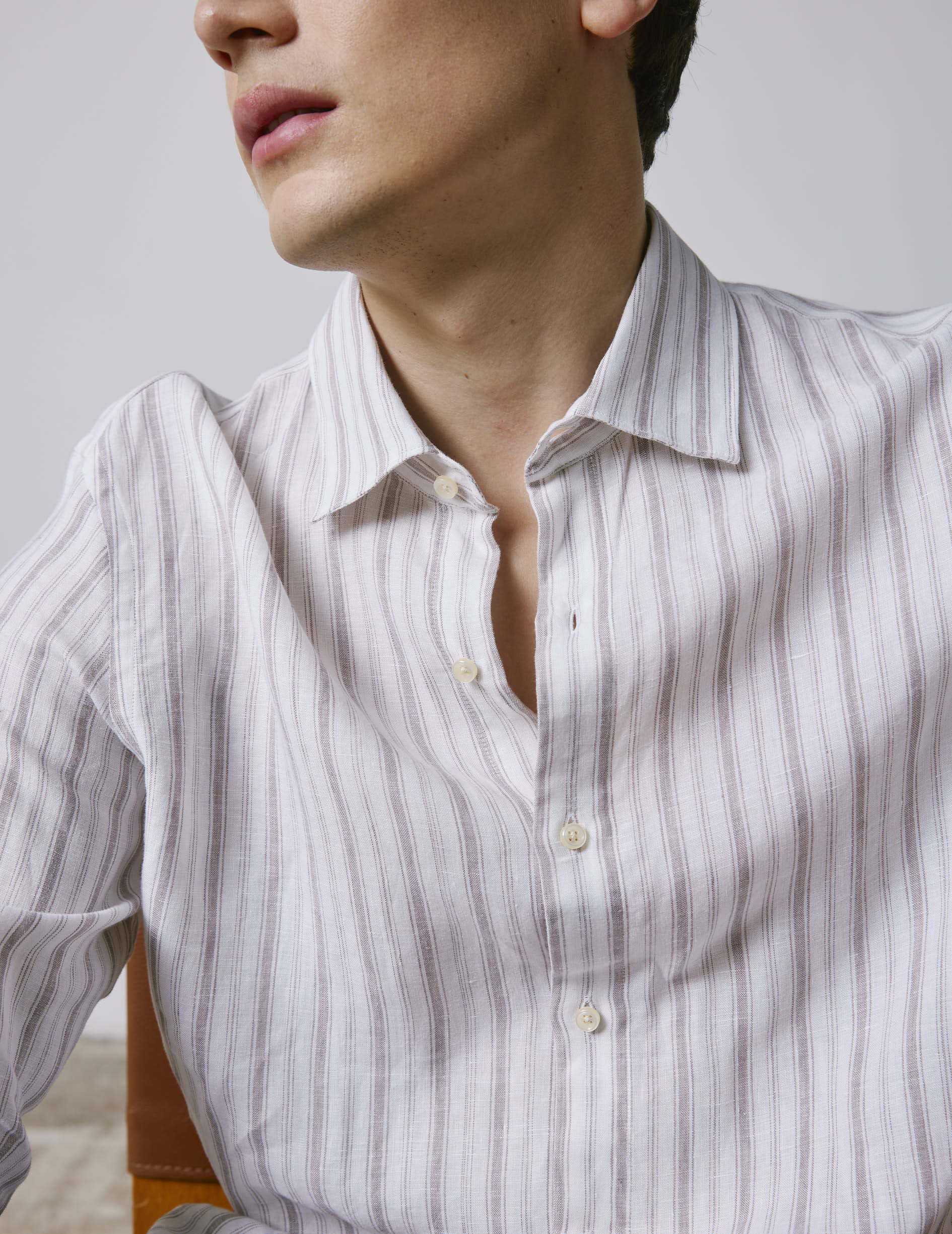 Chemise Auguste en lin rayé beige - Lin - Col Français
