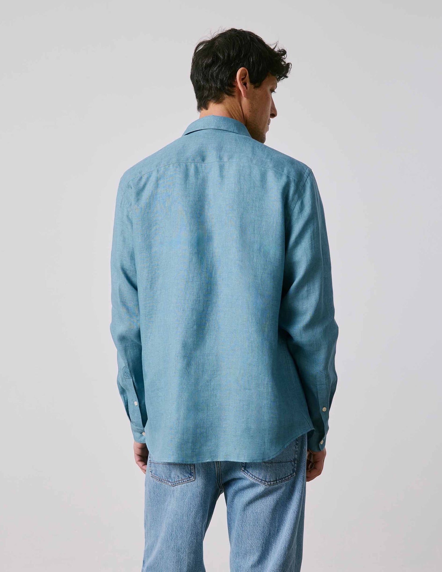 Blue linen Auguste shirt - Lin - Français Collar#2