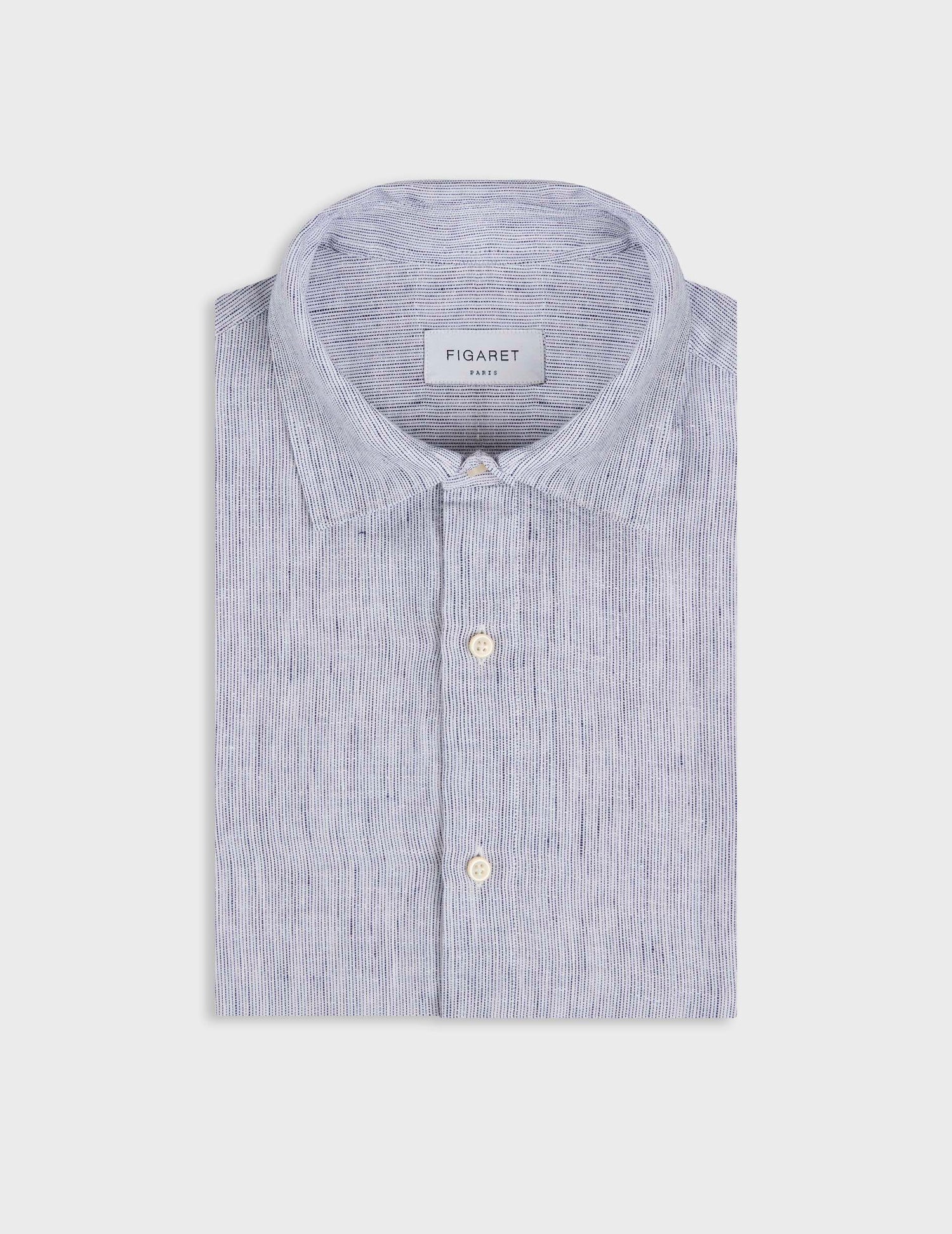 Striped navy linen Auguste shirt - Linen - French Collar