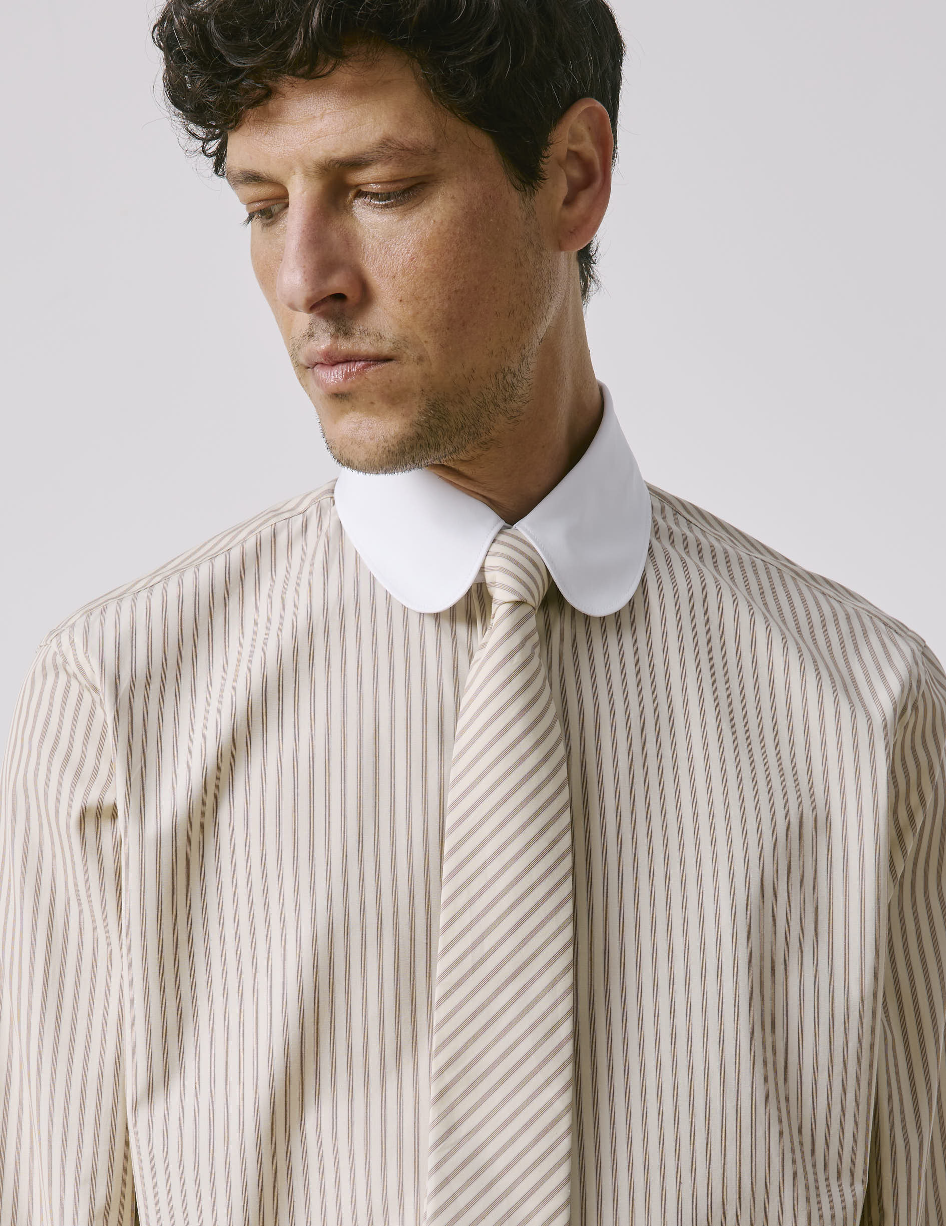 Beige striped poplin tie