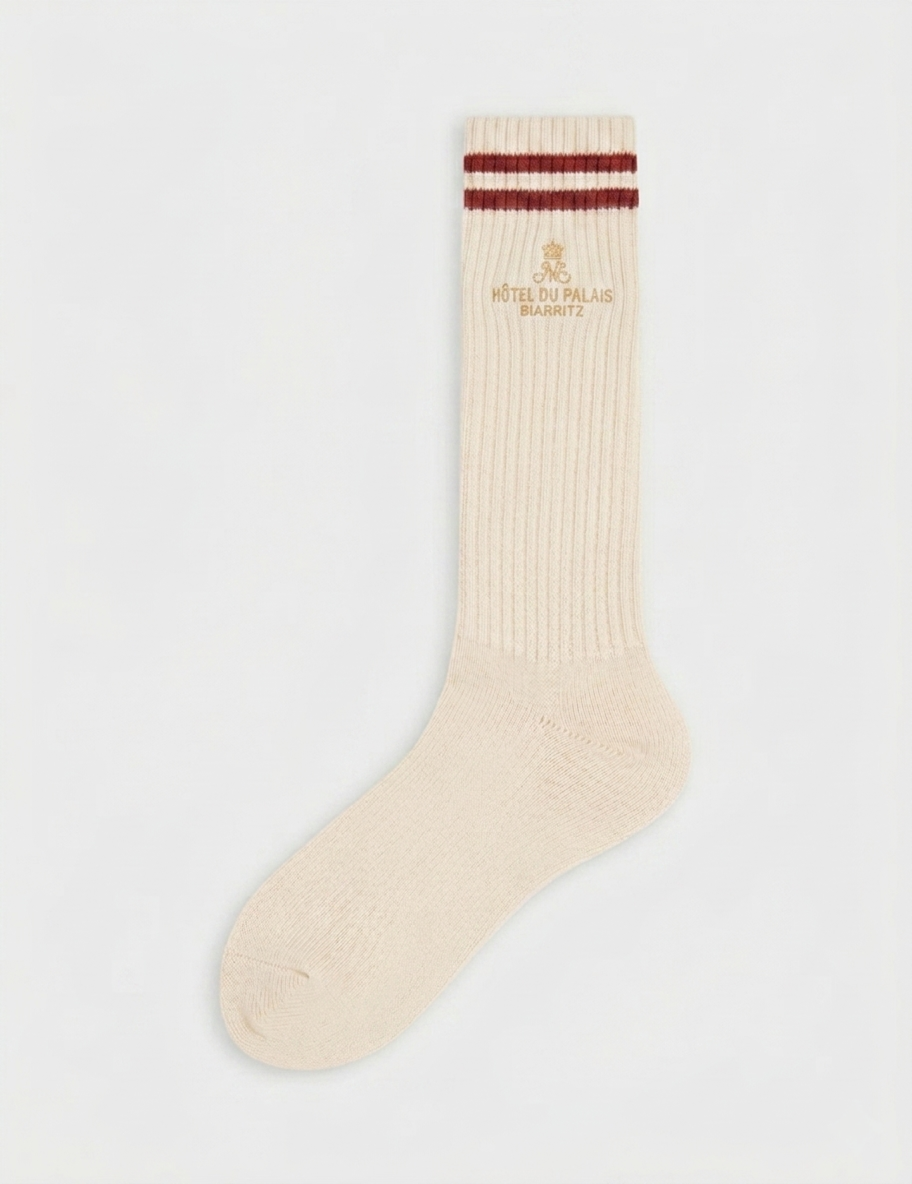 Ecru and rust-orange ribbed socks