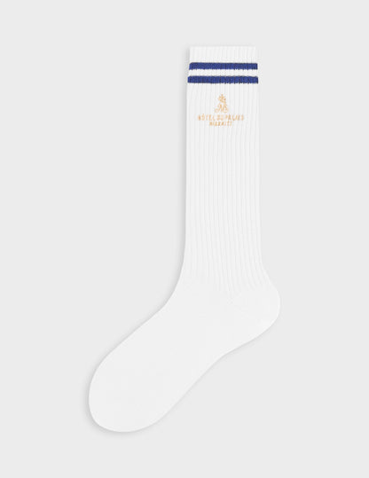 Chaussettes côtelées écrues rayures marine