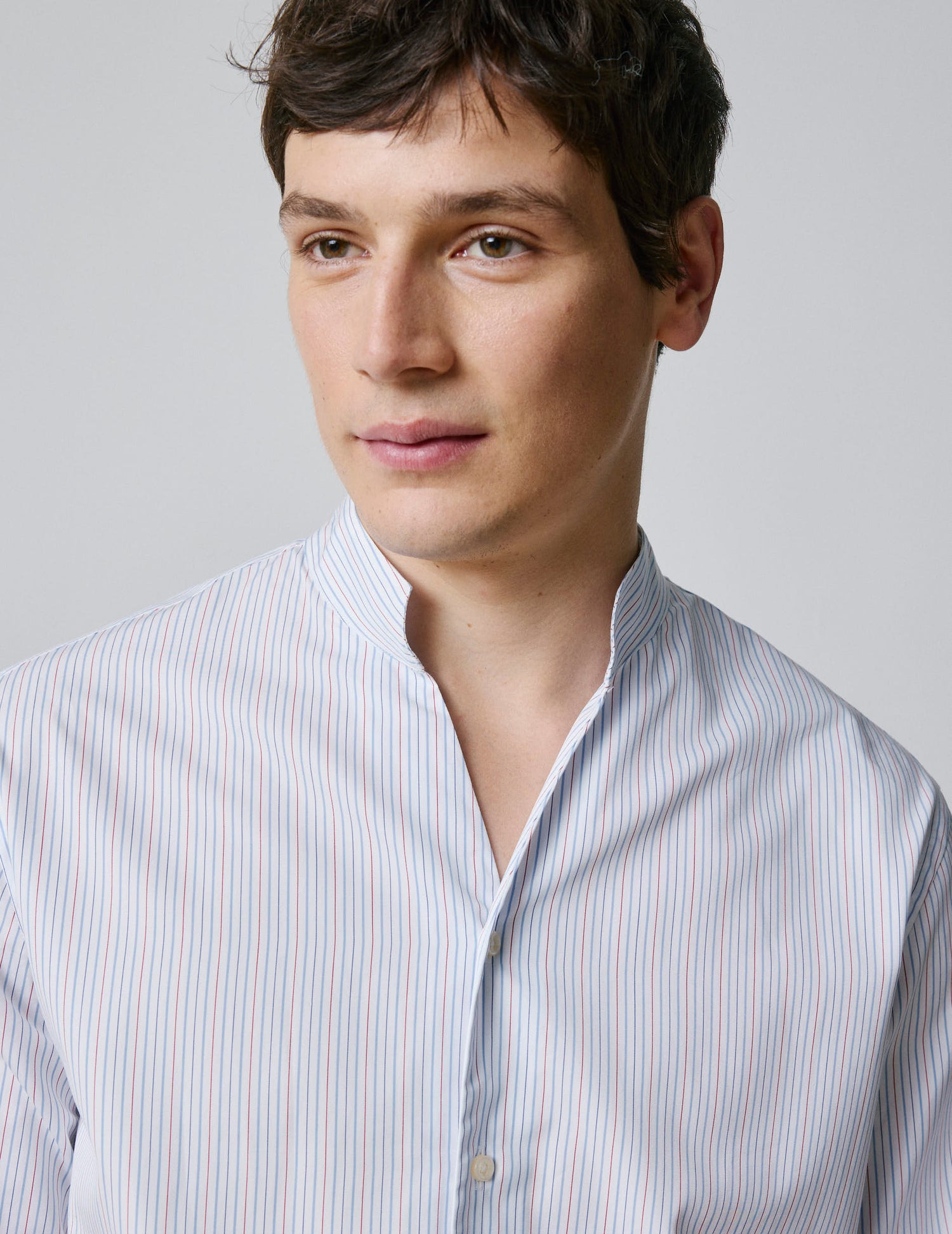 Chemise Carl rayée rouge - Popeline - Col droit ouvert - Poignets Mousquetaires