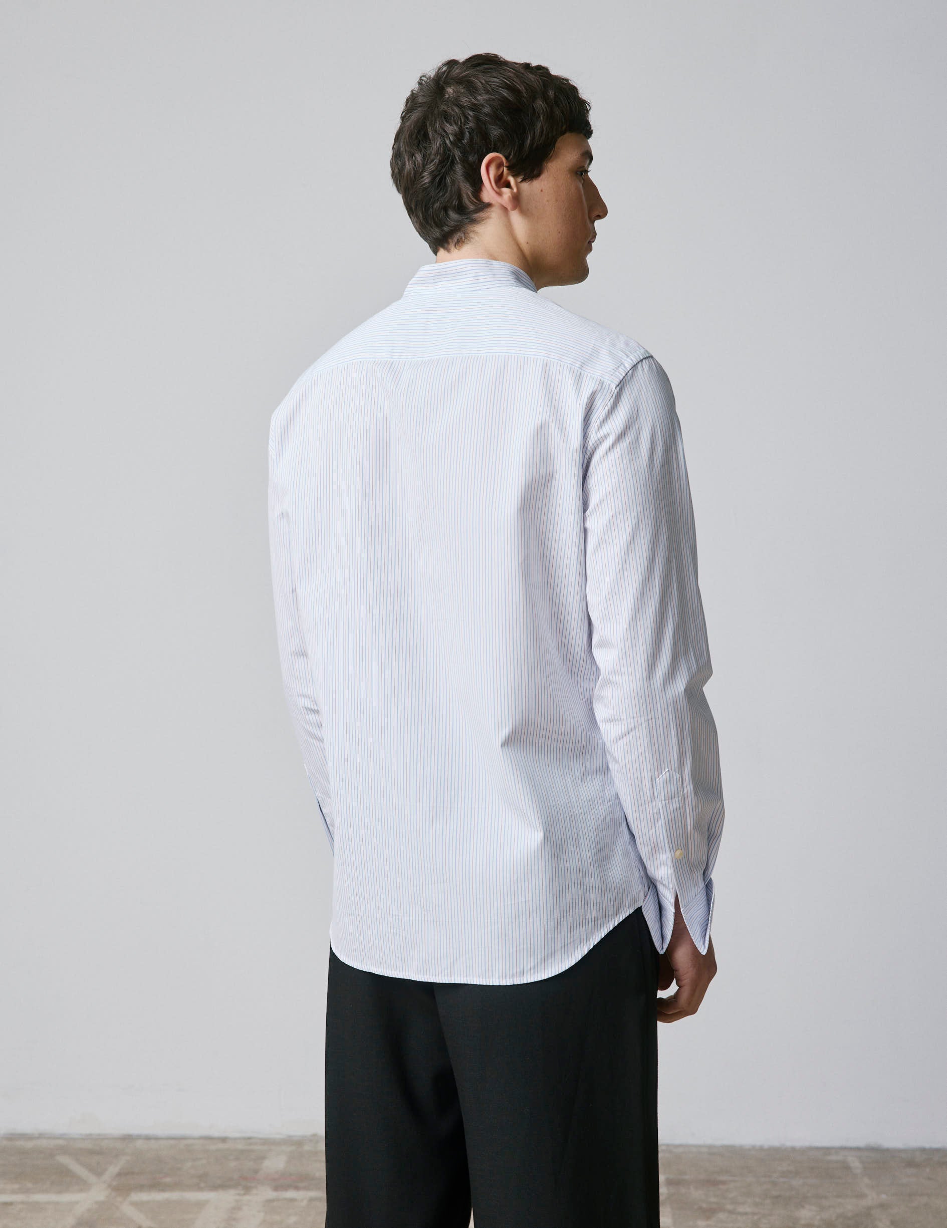 Chemise Carl rayée rouge - Popeline - Col droit ouvert - Poignets Mousquetaires