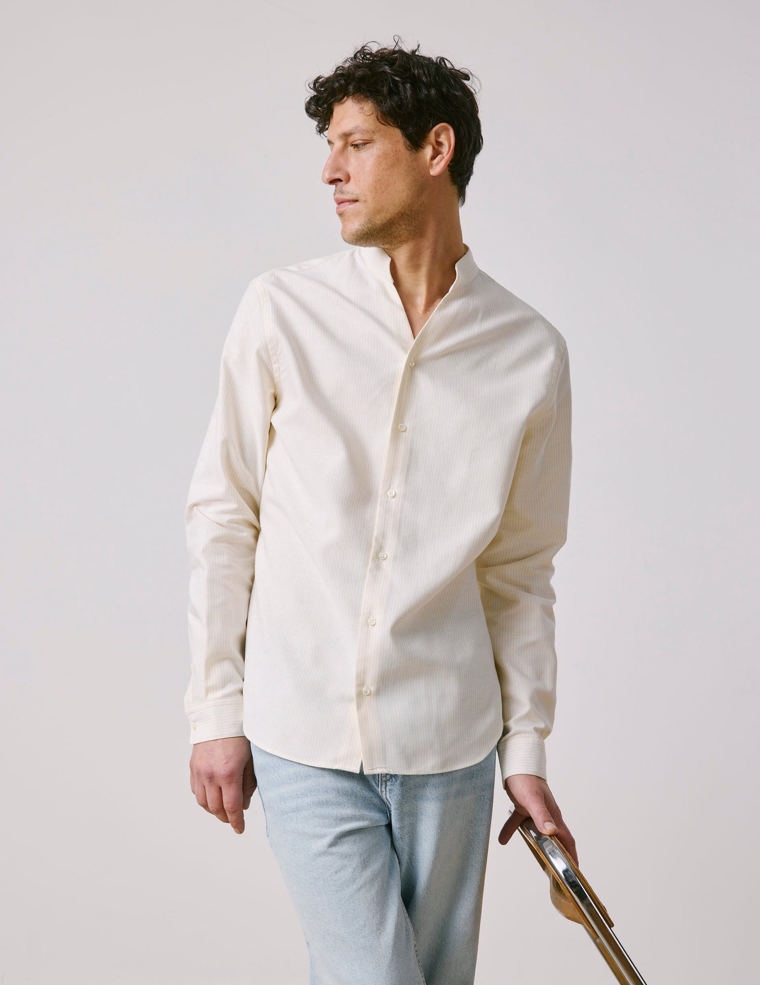 Chemise Carl rayée jaune - Oxford - Col droit ouvert#3