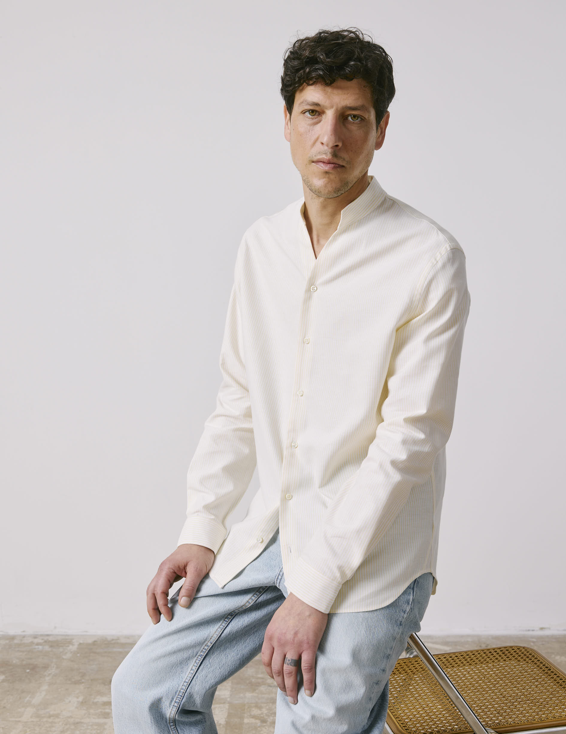 Carl Striped yellowshirt - Oxford - Open straight Collar