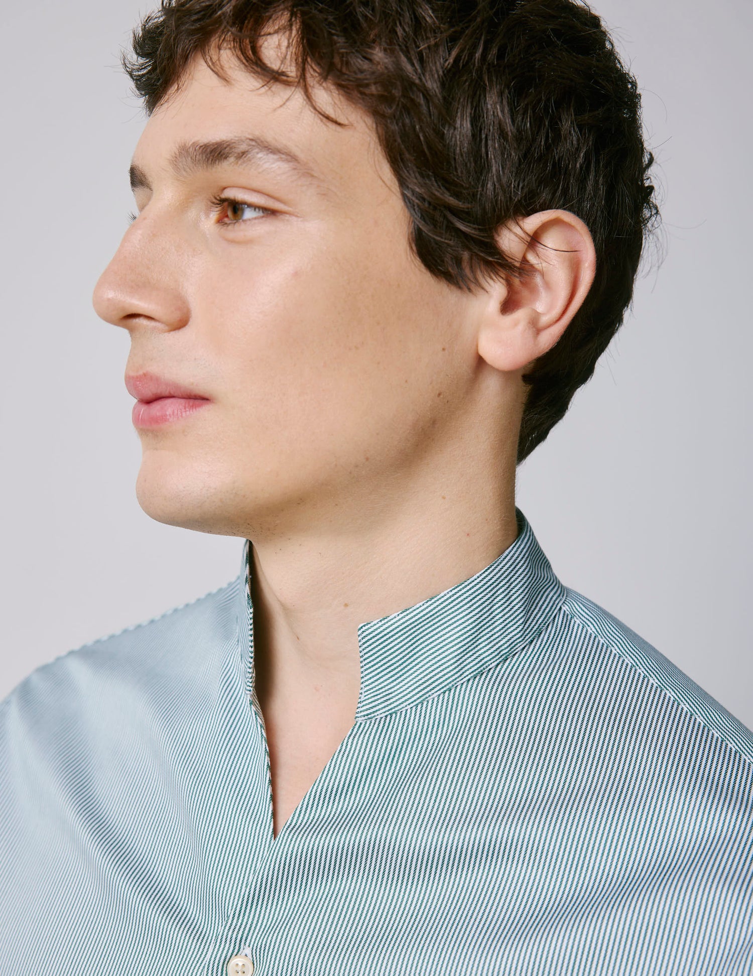 Chemise Carl Voyage rayée verte - Twill - Col Droit Ouvert - Repassage facile#3