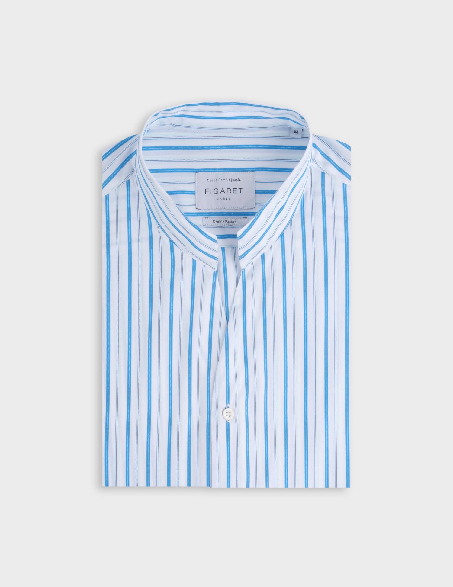Striped blue Carl shirt - Popeline - droit ouvert Collar#4