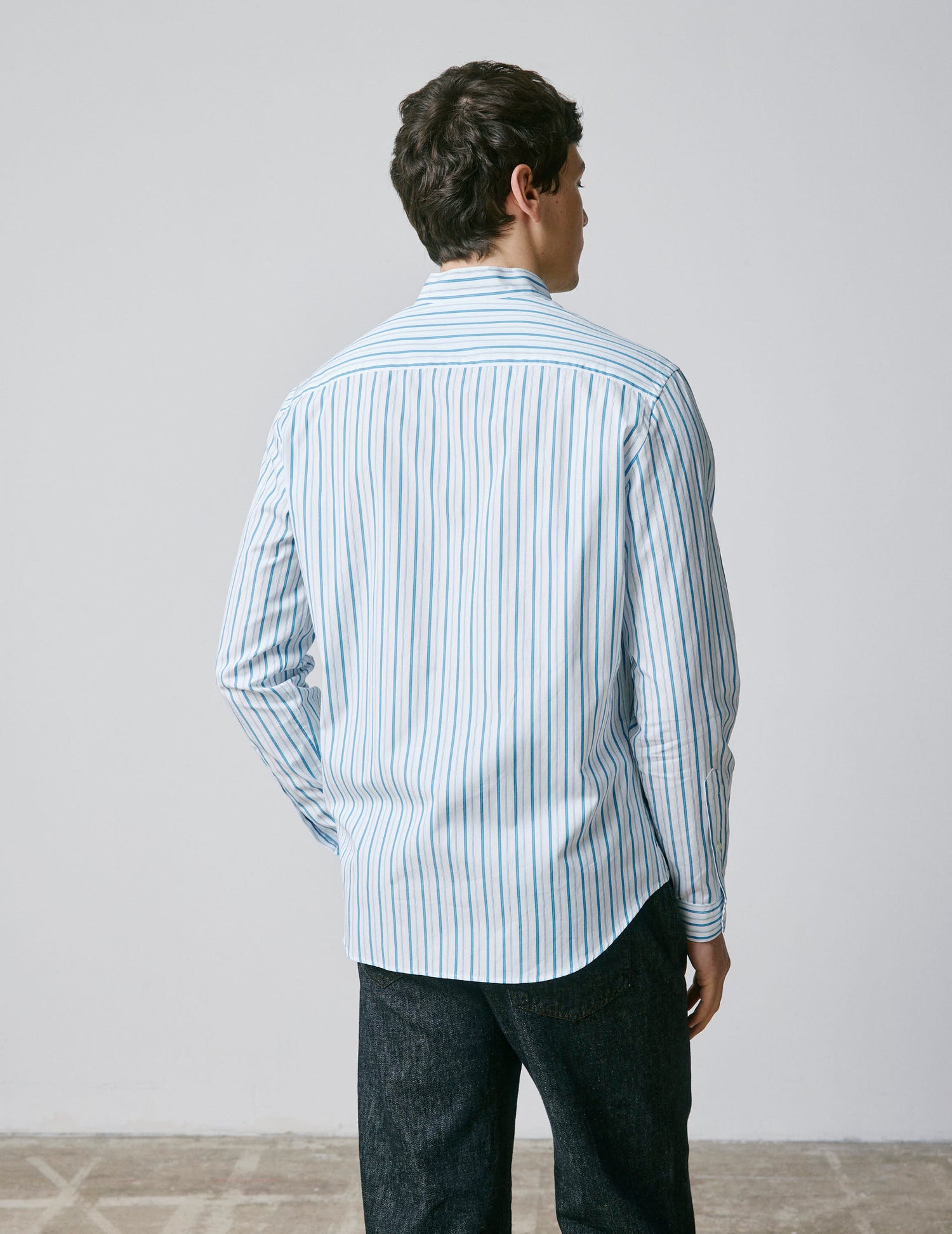 Striped blue Carl shirt - Popeline - droit ouvert Collar#2
