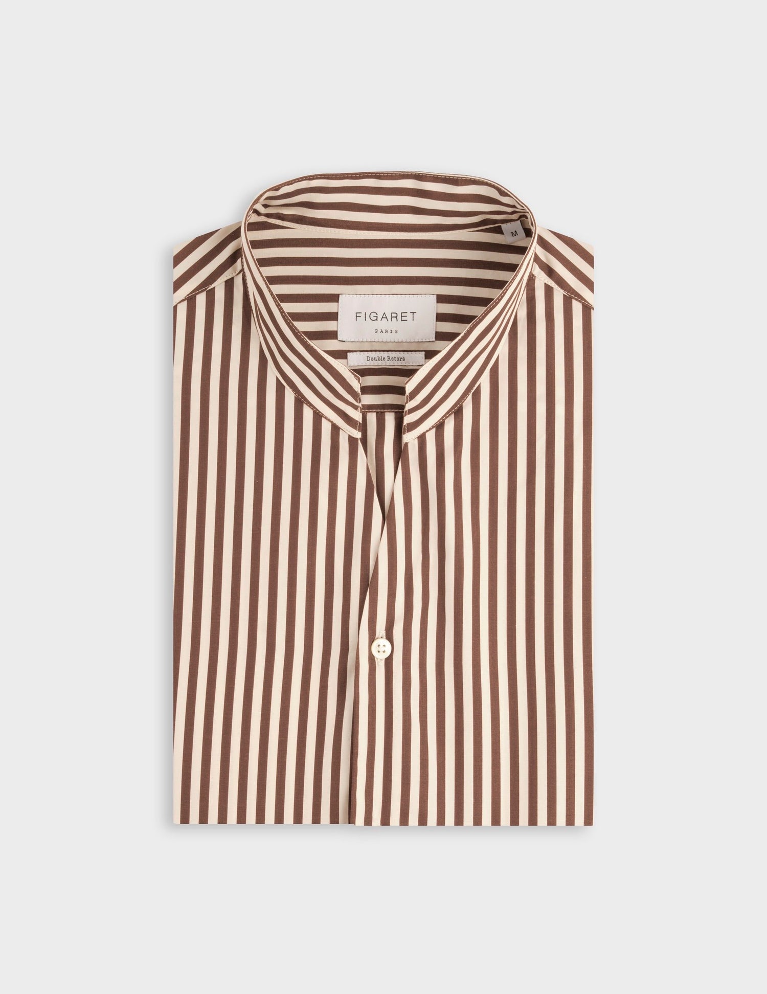 Striped brown Carl shirt  - Popeline - droit ouvert Collar#4