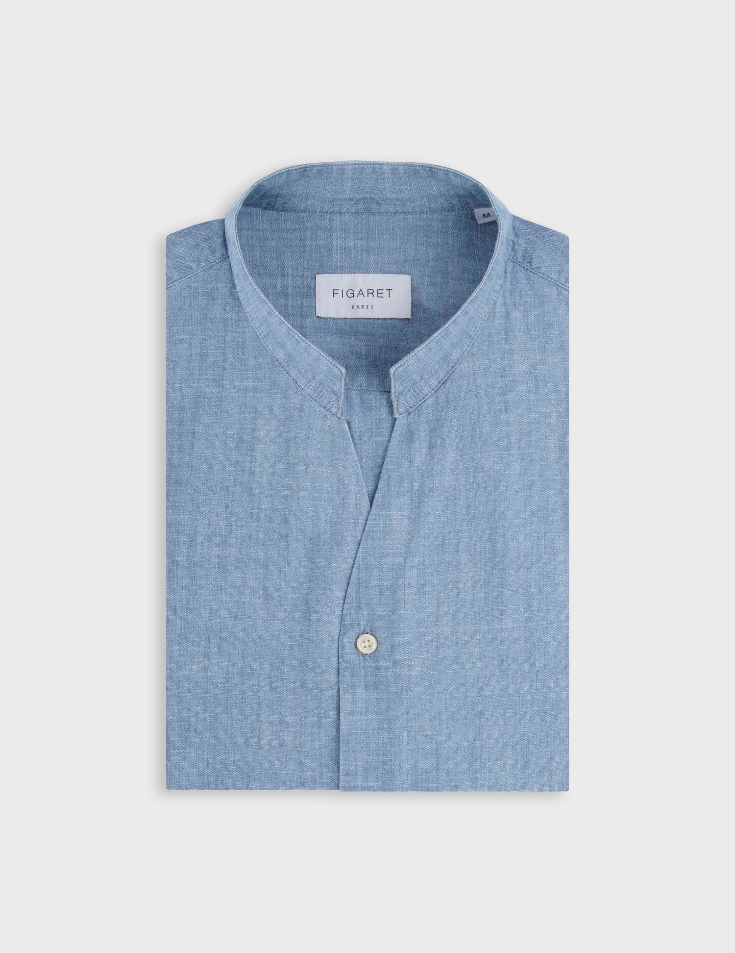 Chemise Carl bleu - Chambray - Col droit ouvert#4