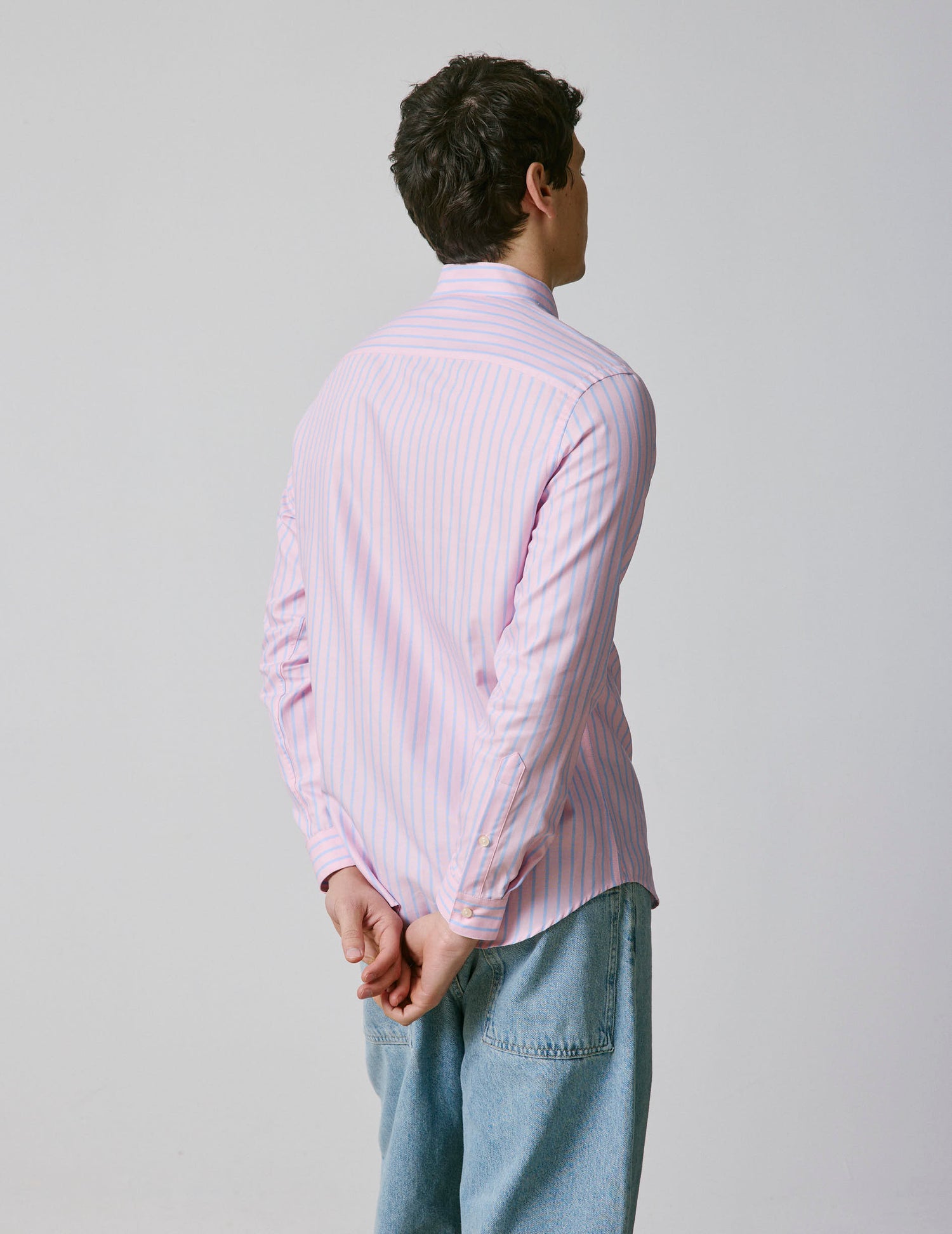 Striped pink Carl shirt - Oxford - droit ouvert Collar#2