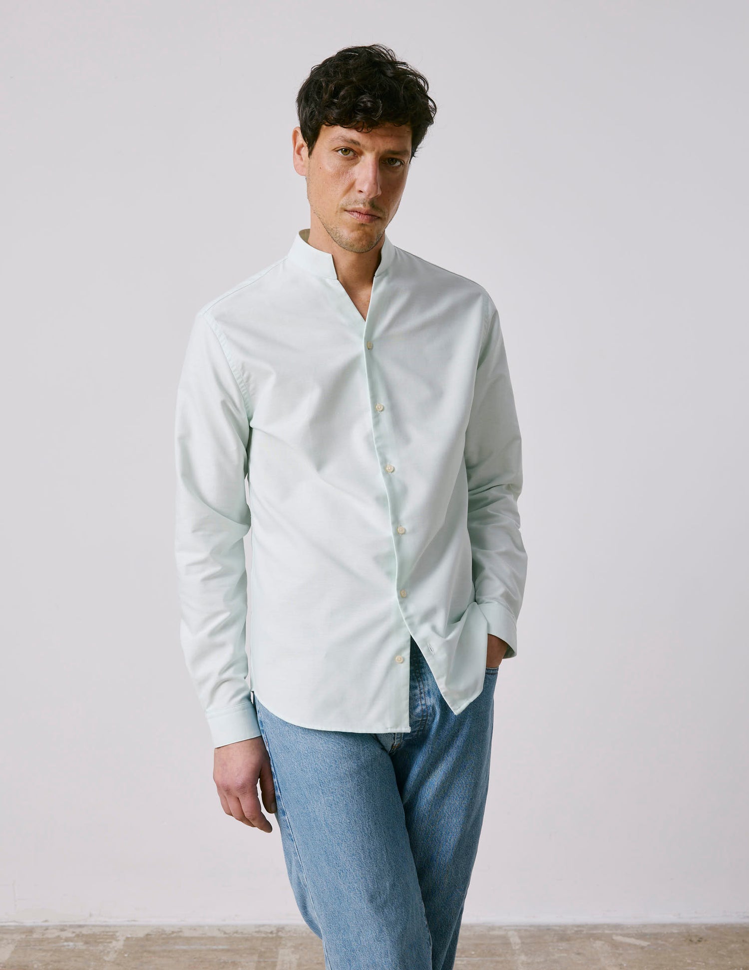 Light green Carl shirt - Oxford - droit ouvert Collar