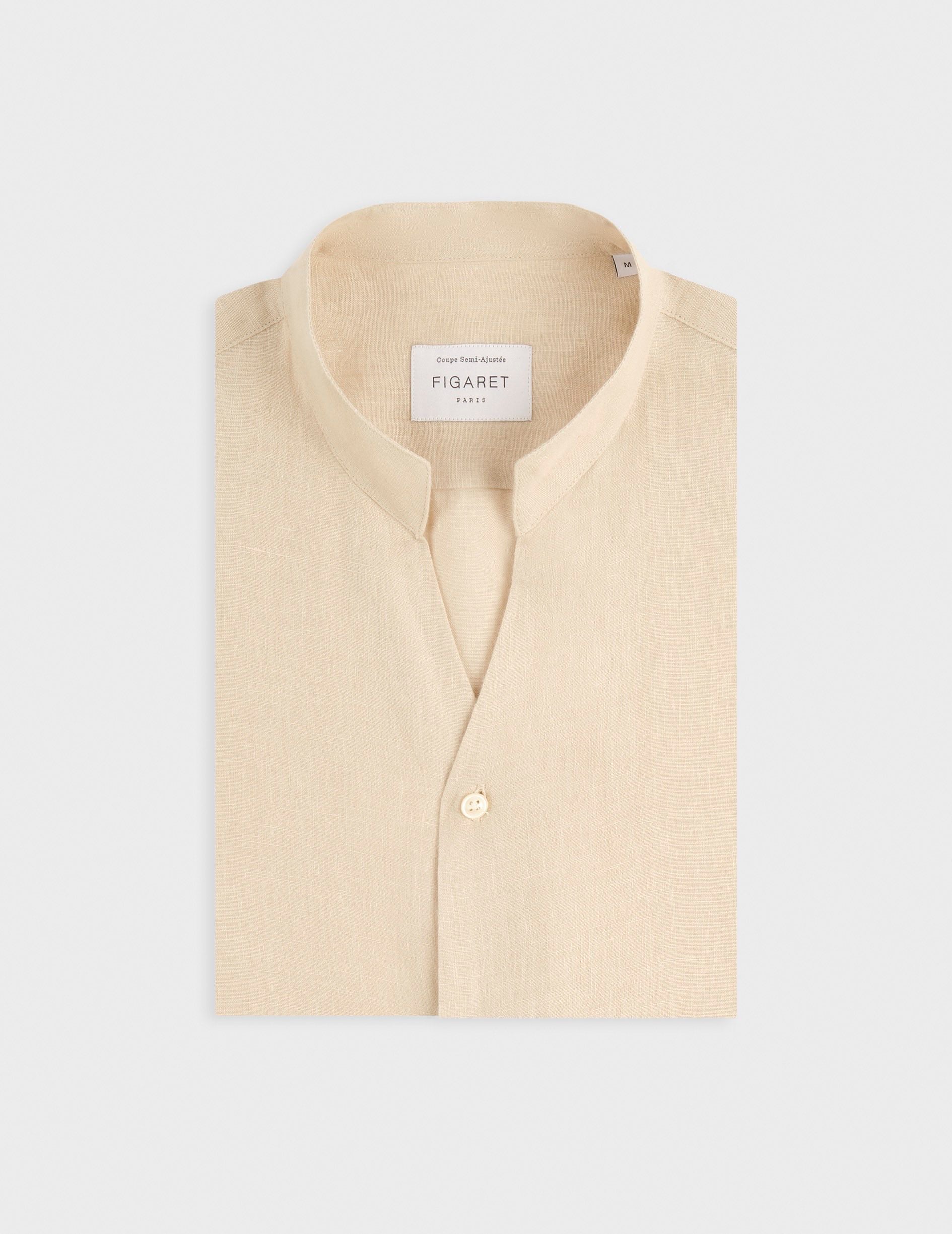 Carl shirt in beige linen - Lin - droit ouvert Collar