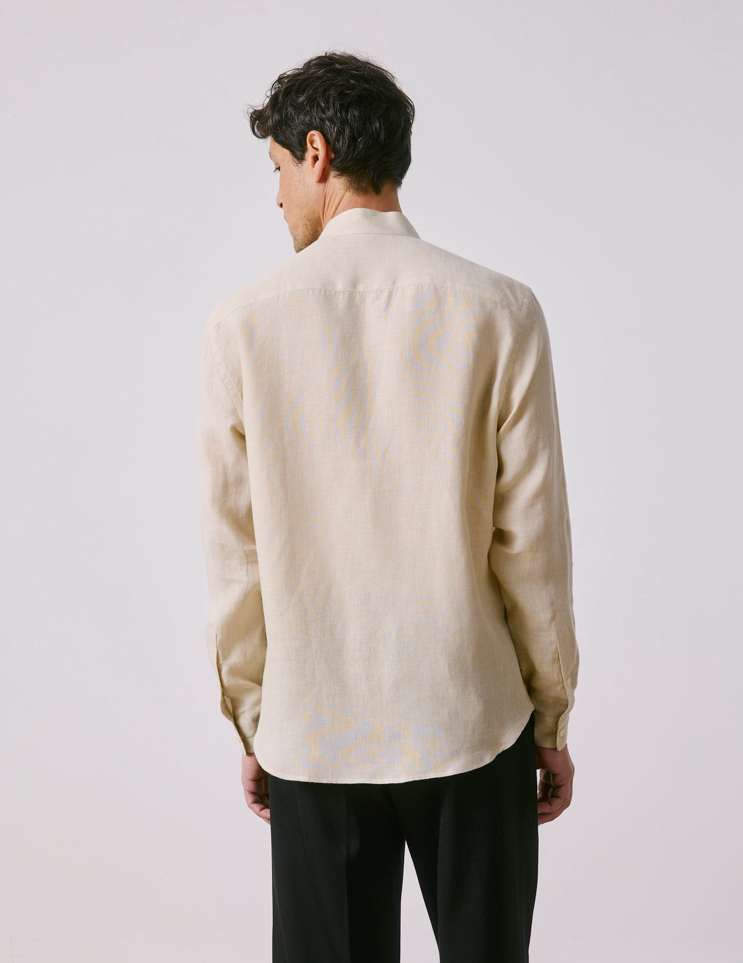 Carl shirt in beige linen - Lin - droit ouvert Collar#3