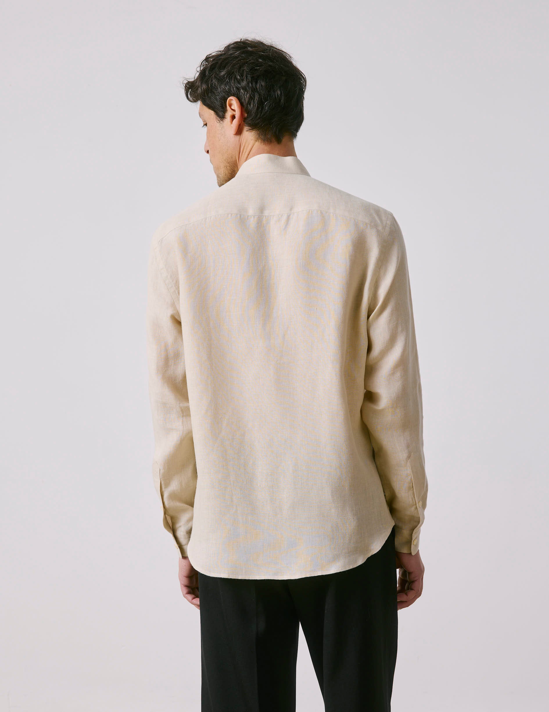 Carl shirt in beige linen - Lin - droit ouvert Collar