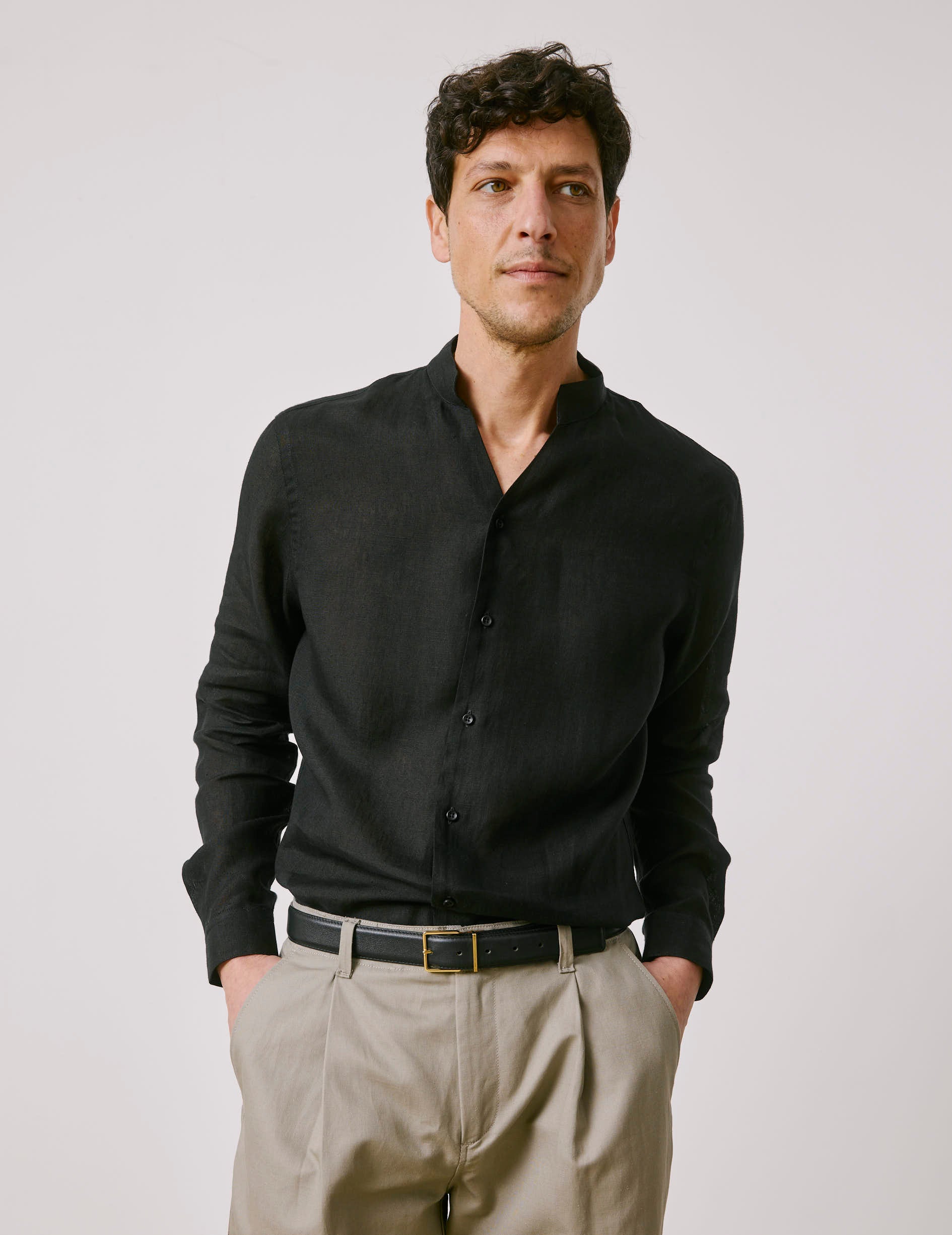 Carl black linen shirt
