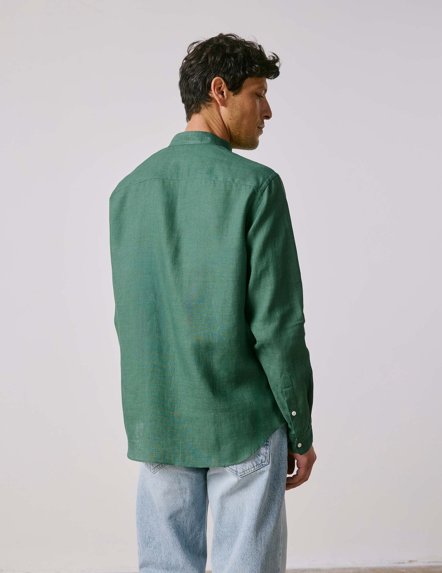 Green linen Carl shirt - Lin - droit ouvert Collar#2