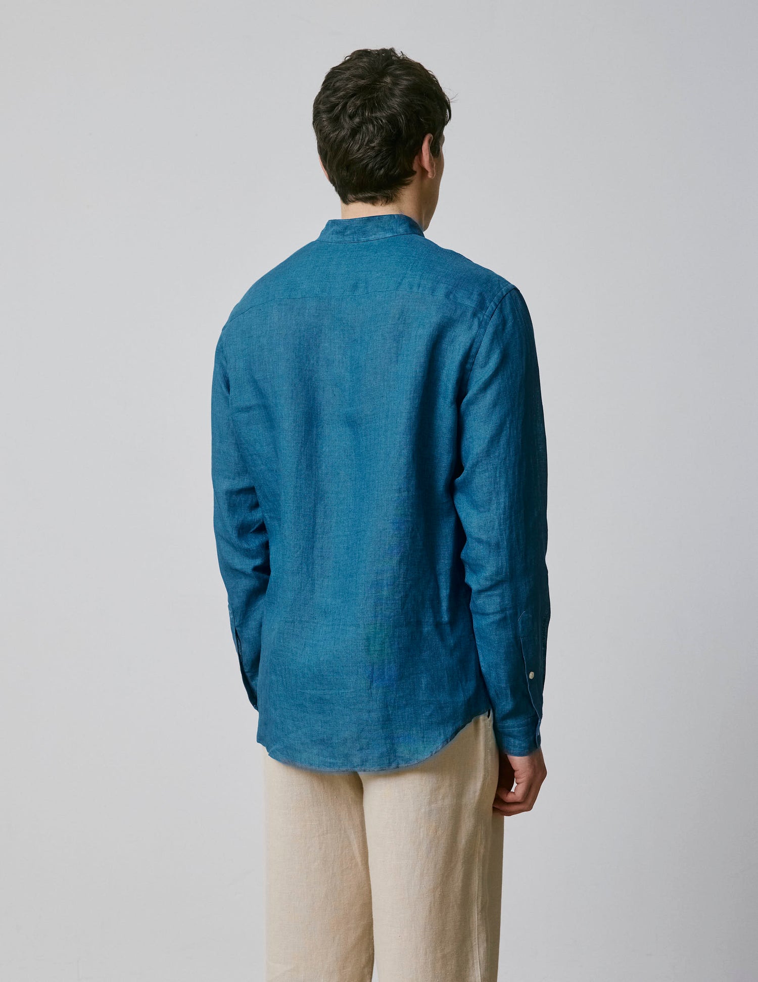 Blue linen Carl shirt - Linen - Open right of way Collar#2