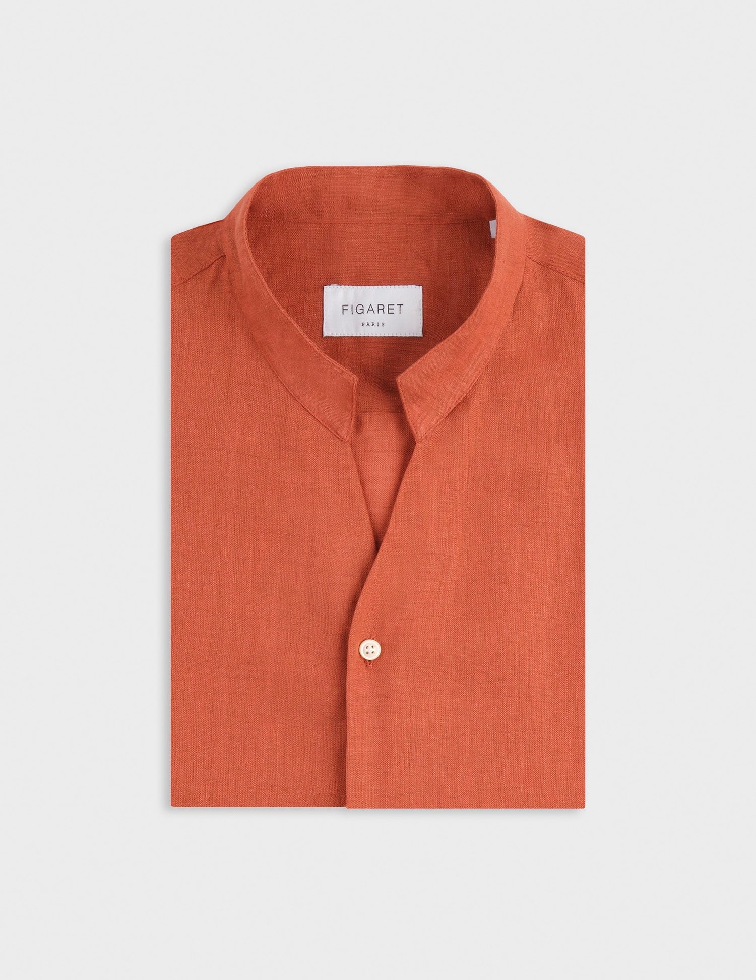 Rust linen Carl shirt - Lin - droit ouvert Collar#3