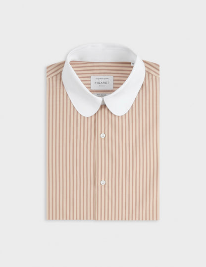 Chemise semi-ajustée rayée beige