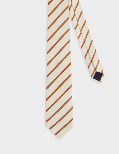 Cravate en soie rayée beige
