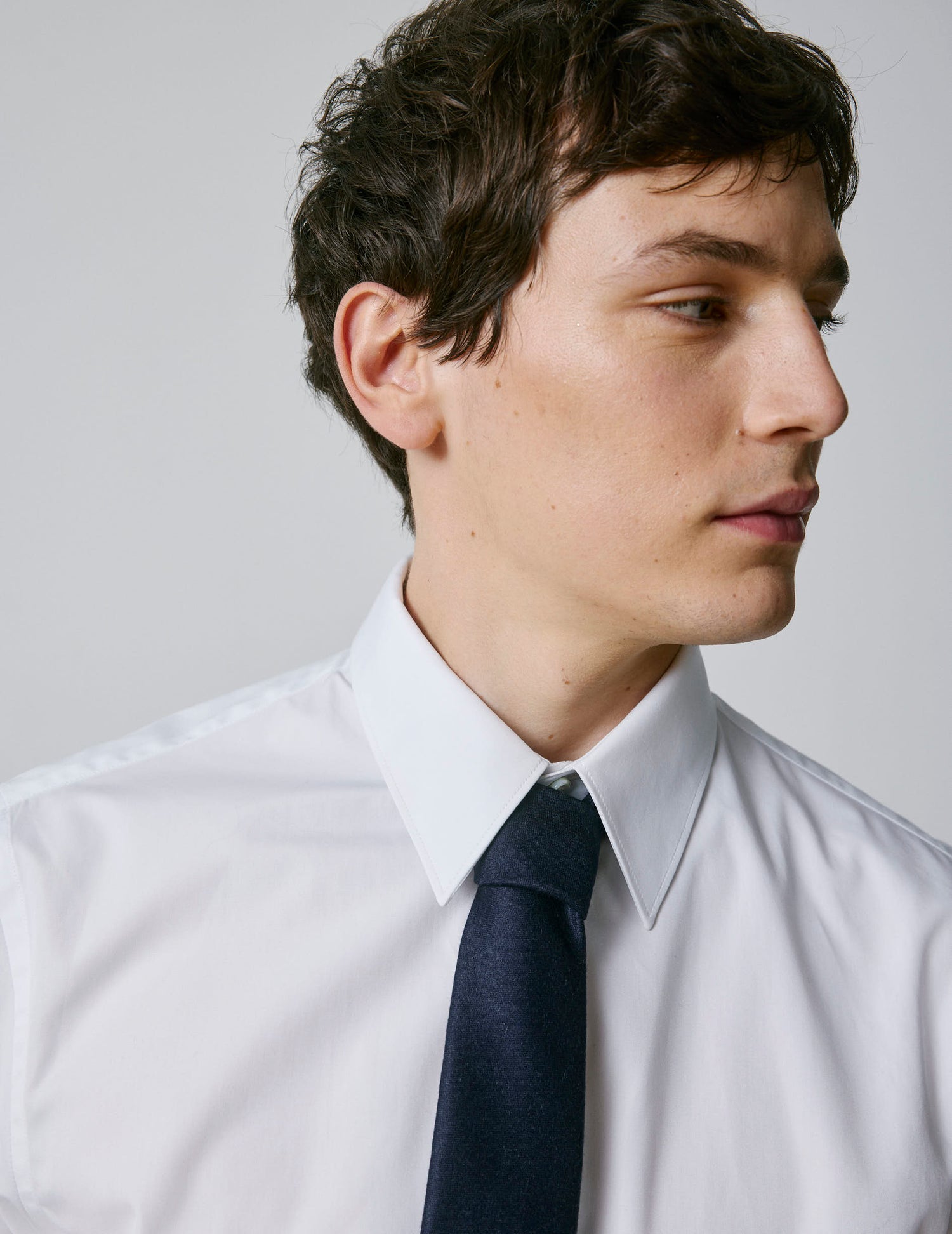 Cravate en laine vierge et cachemire marine - Toile#2