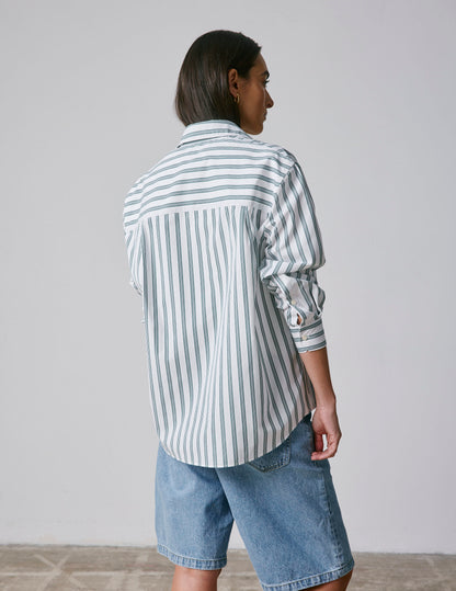Delina Oversize striped dark green shirt
