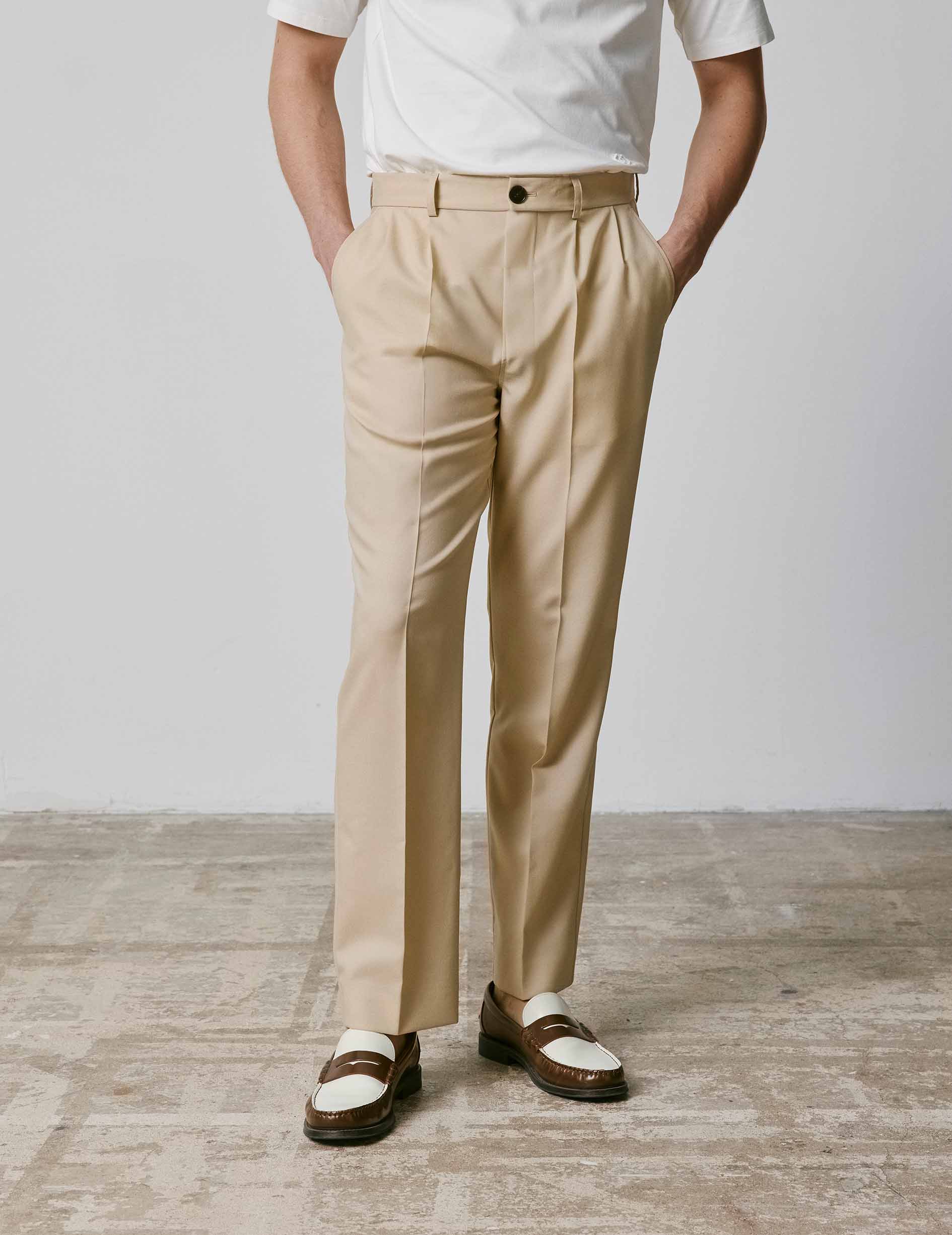 Driss suit pants in beige virgin wool