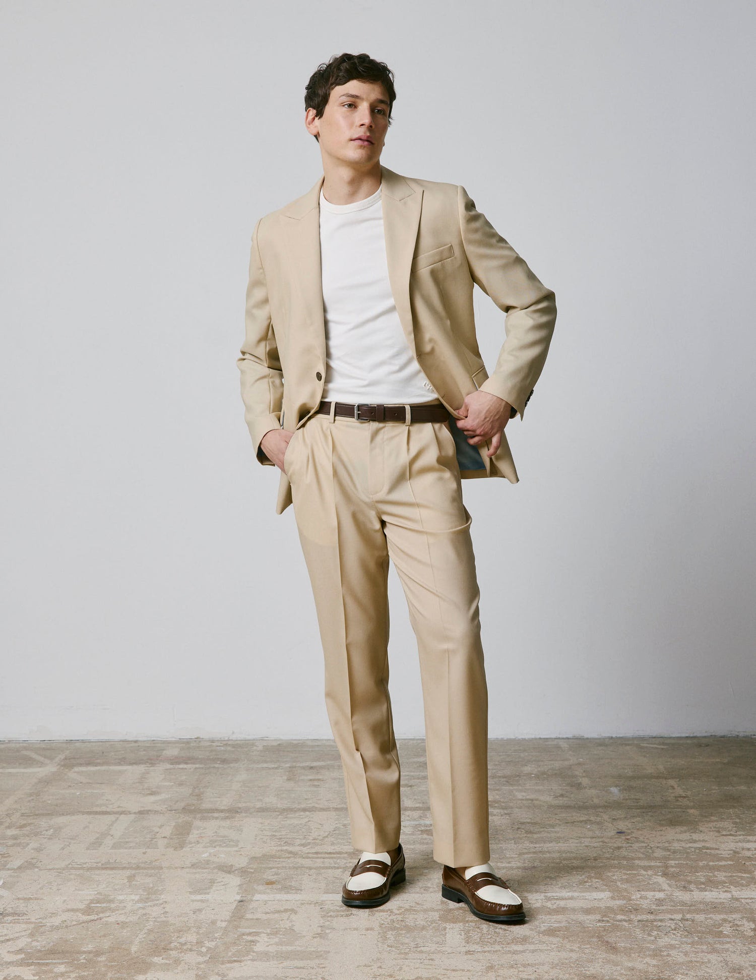 Driss suit pants in beige virgin wool