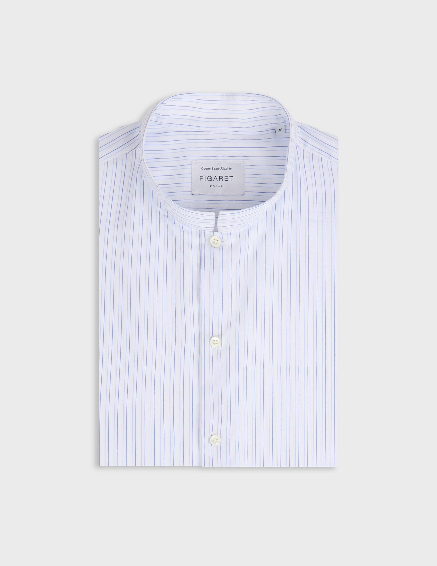 Semi-fitted striped blue shirt  - fashioned - Right Collar - Musketeers Cuffs