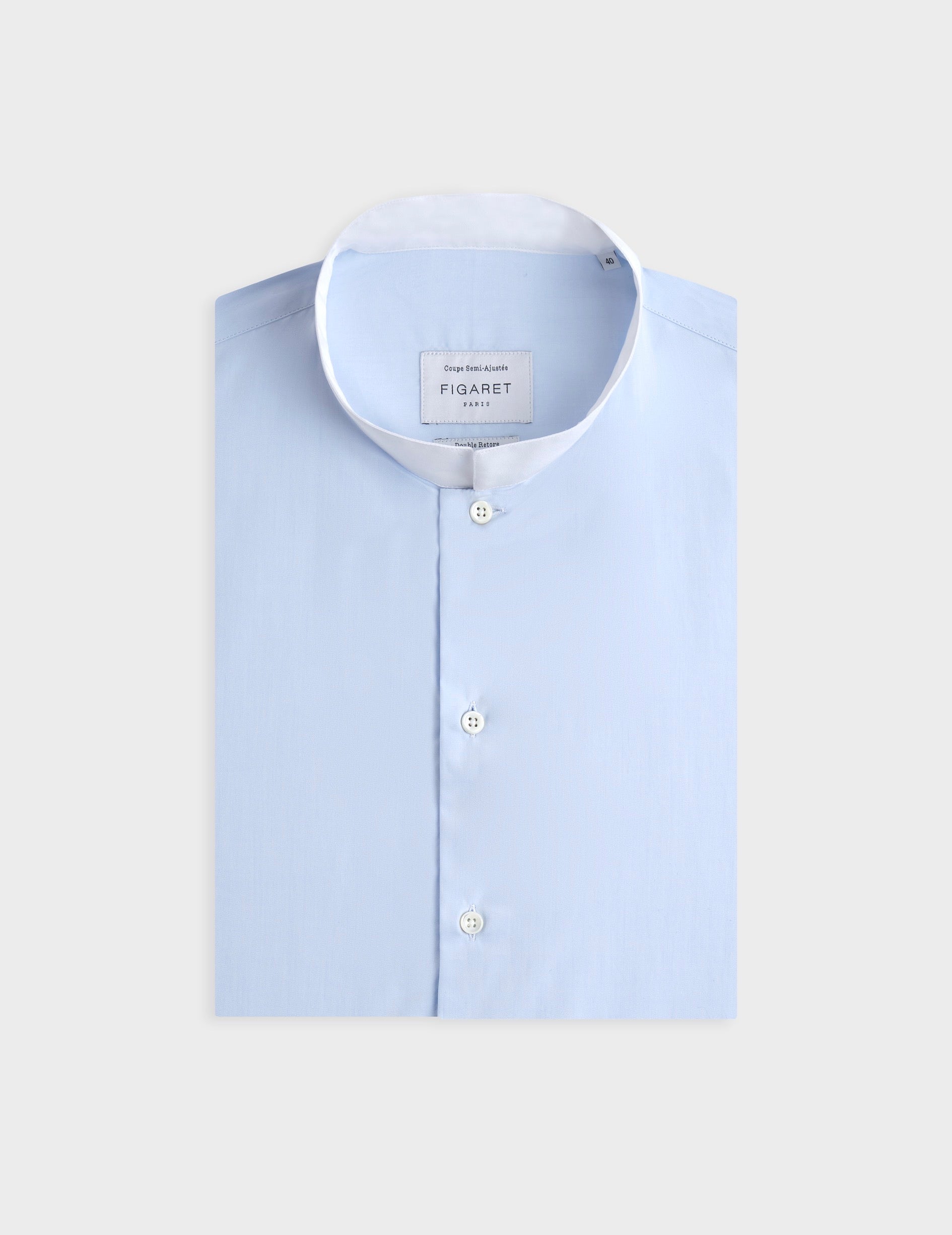 Chemise semi-ajustée bleu clair - Popeline - Col Droit