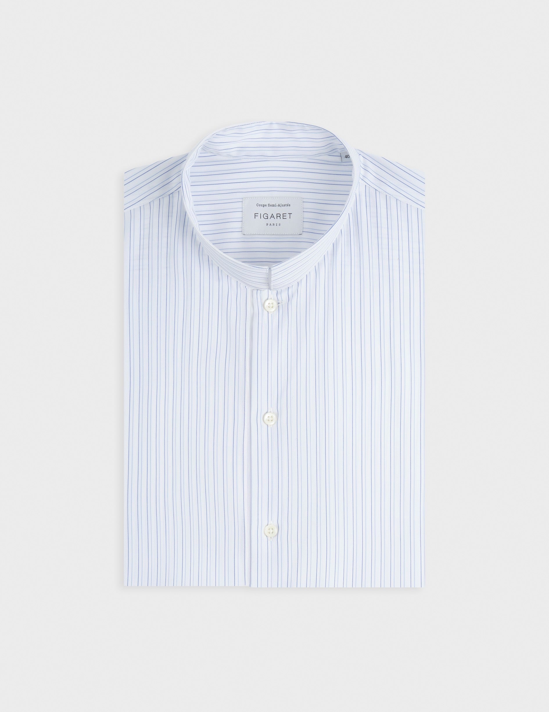 Semi-fitted striped blue shirt - fashioned - Right Collar