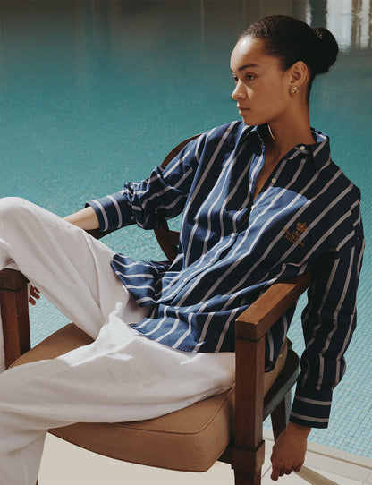 Chemise oversize Eugénie rayée bleu marine
