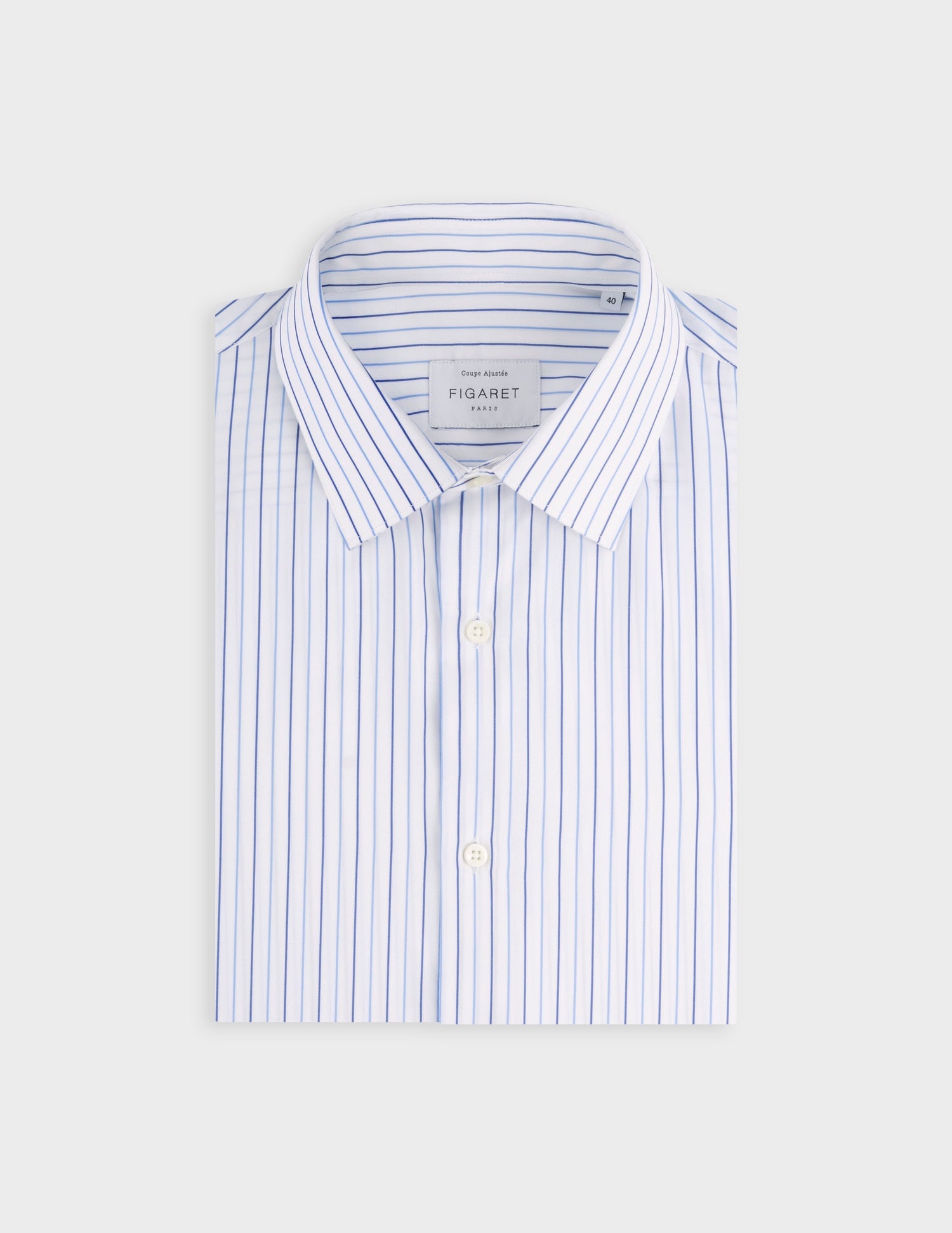 Chemise ajustée rayée bleue - Façonné - Col Figaret