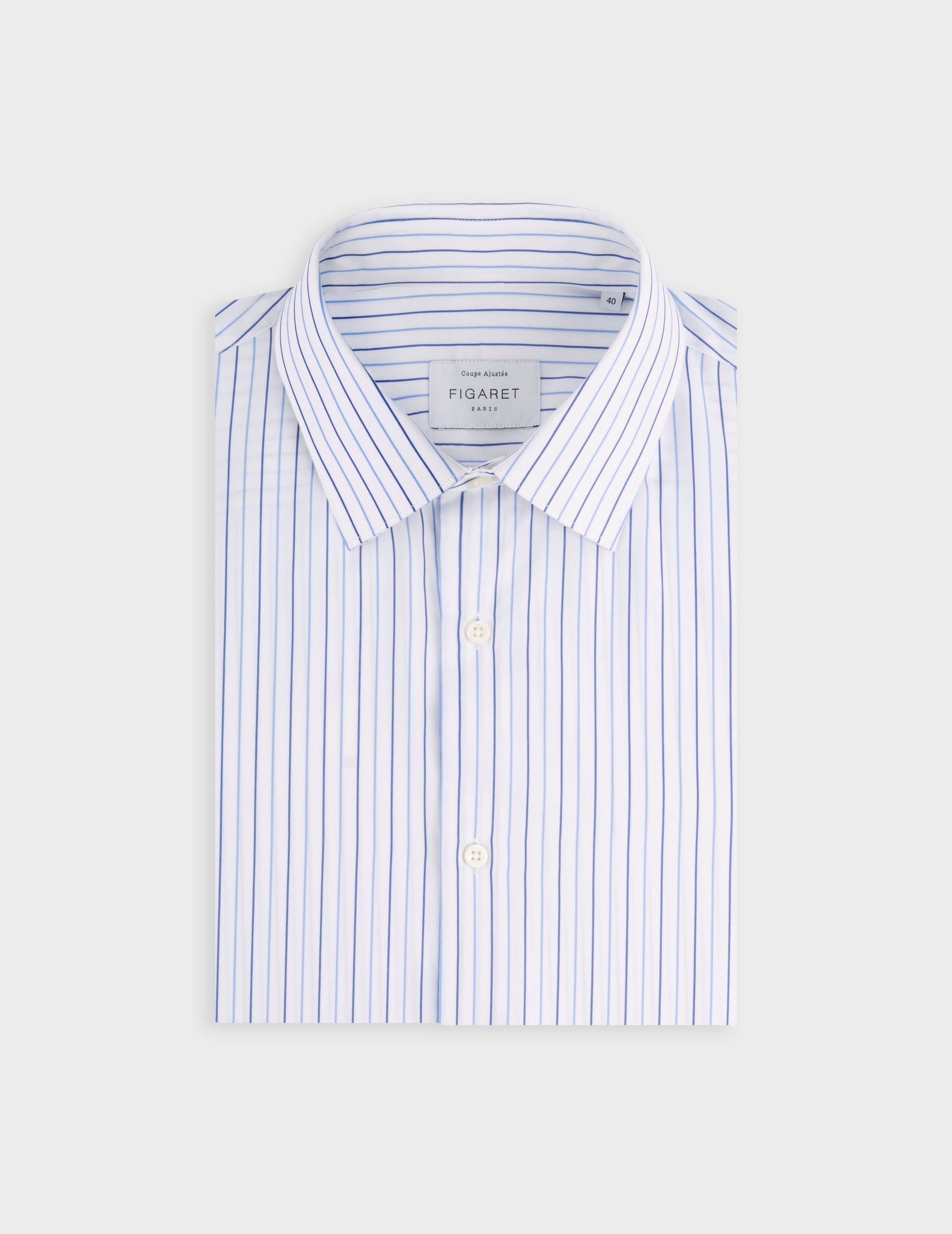 Chemise ajustée rayée bleue - Façonné - Col Figaret