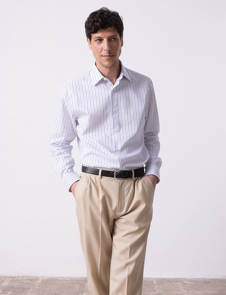 Chemise ajustée rayée bleue - Façonné - Col Figaret#3