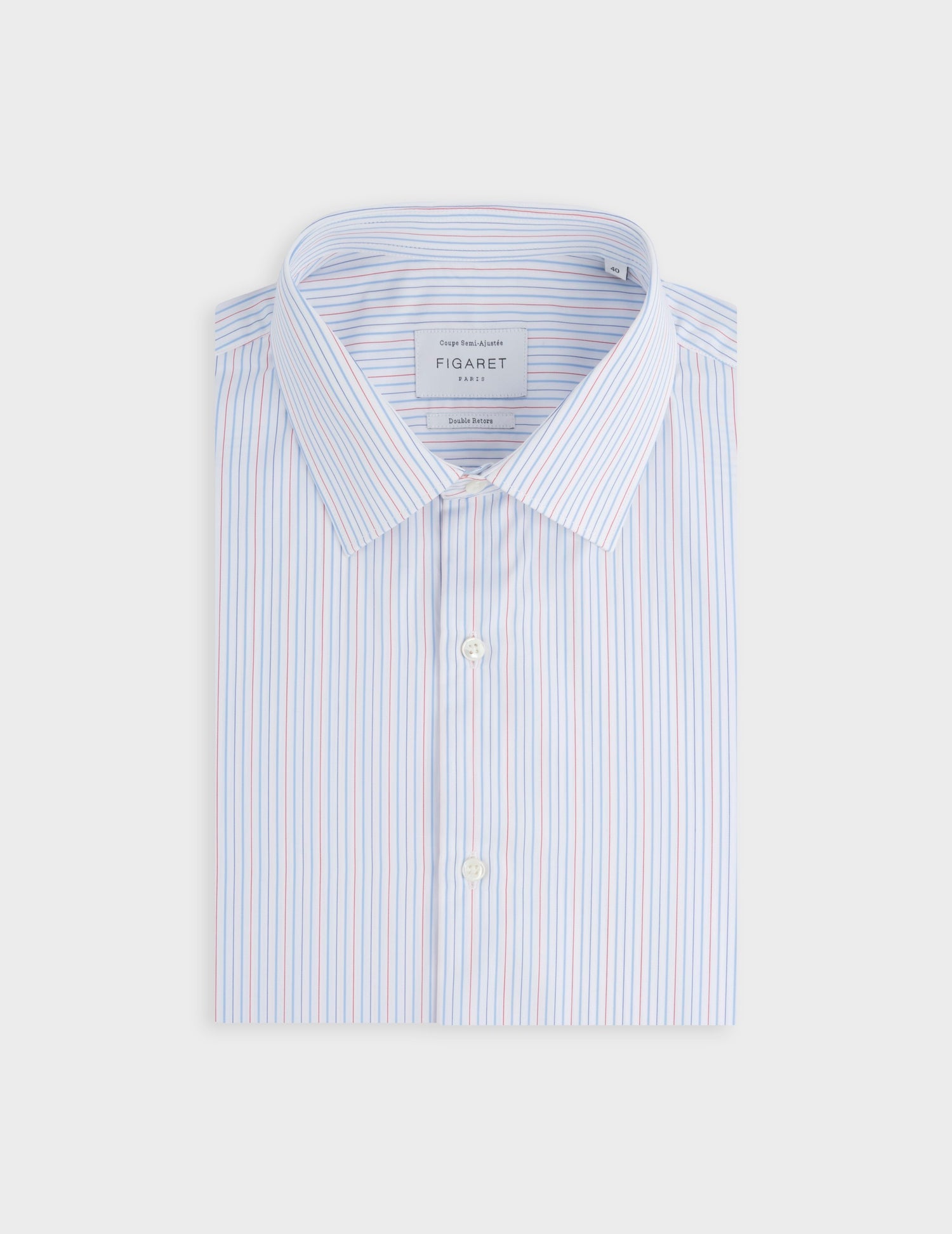 Chemise semi-ajustée rayée rouge - Popeline - Col Figaret