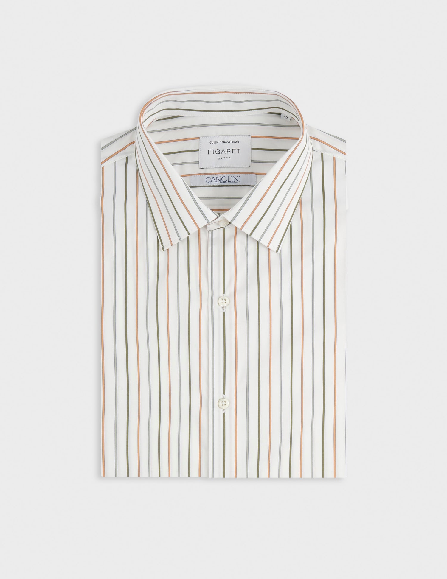 Chemise semi-ajustée rayée beige - Popeline - Col Figaret