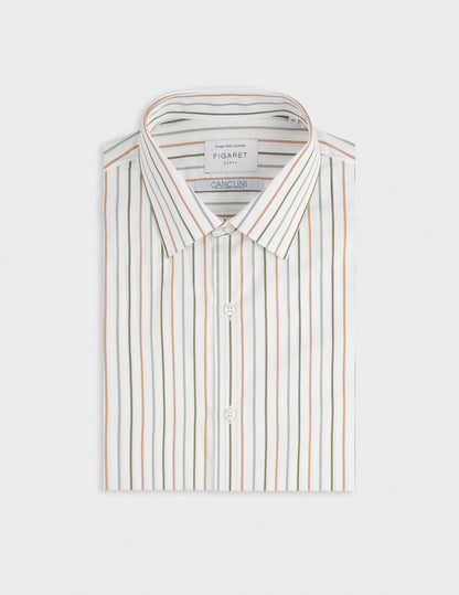 Chemise semi-ajustée rayée beige